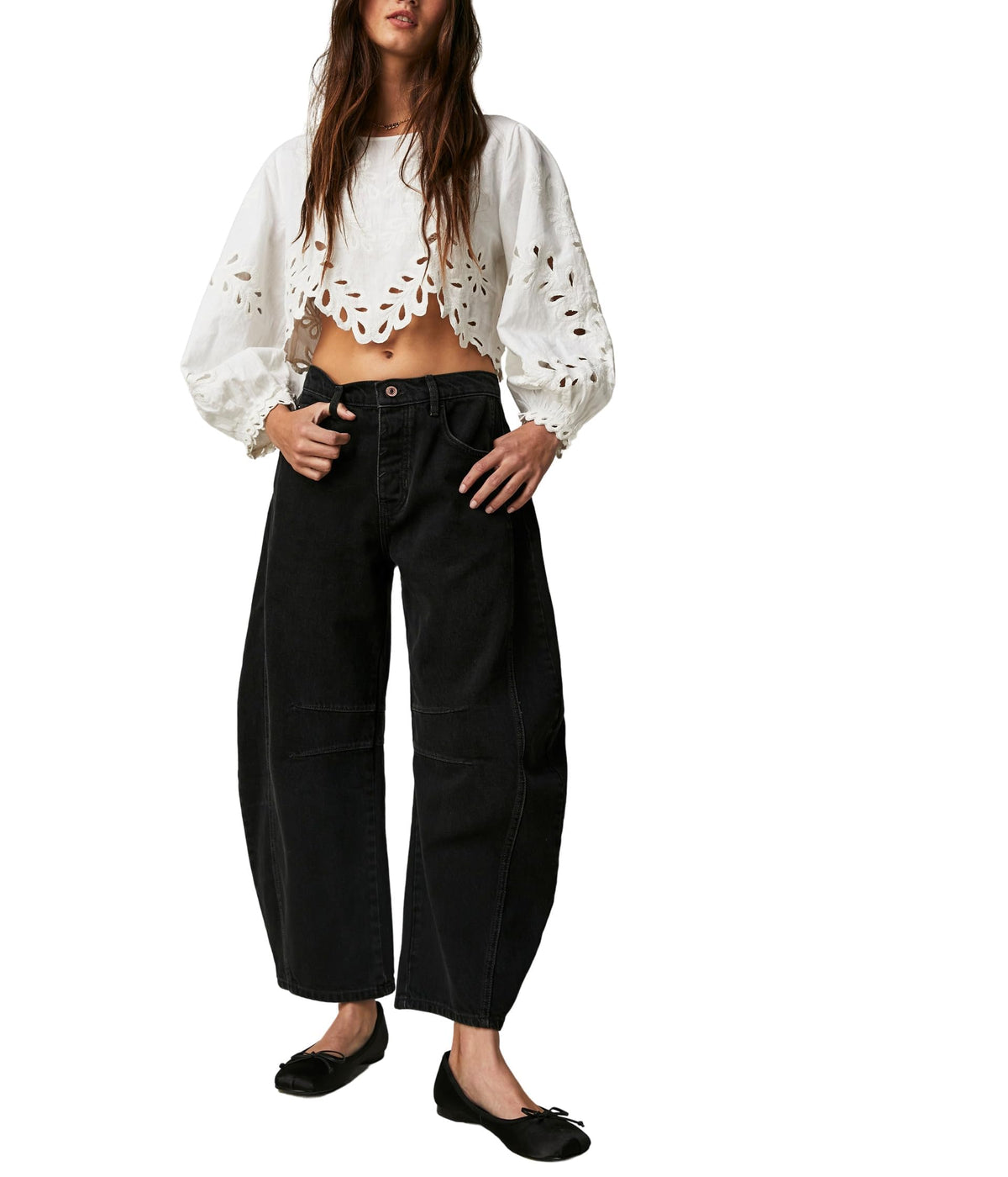 Free People Women's Good Luck Mid-Rise Barrel Jeans
