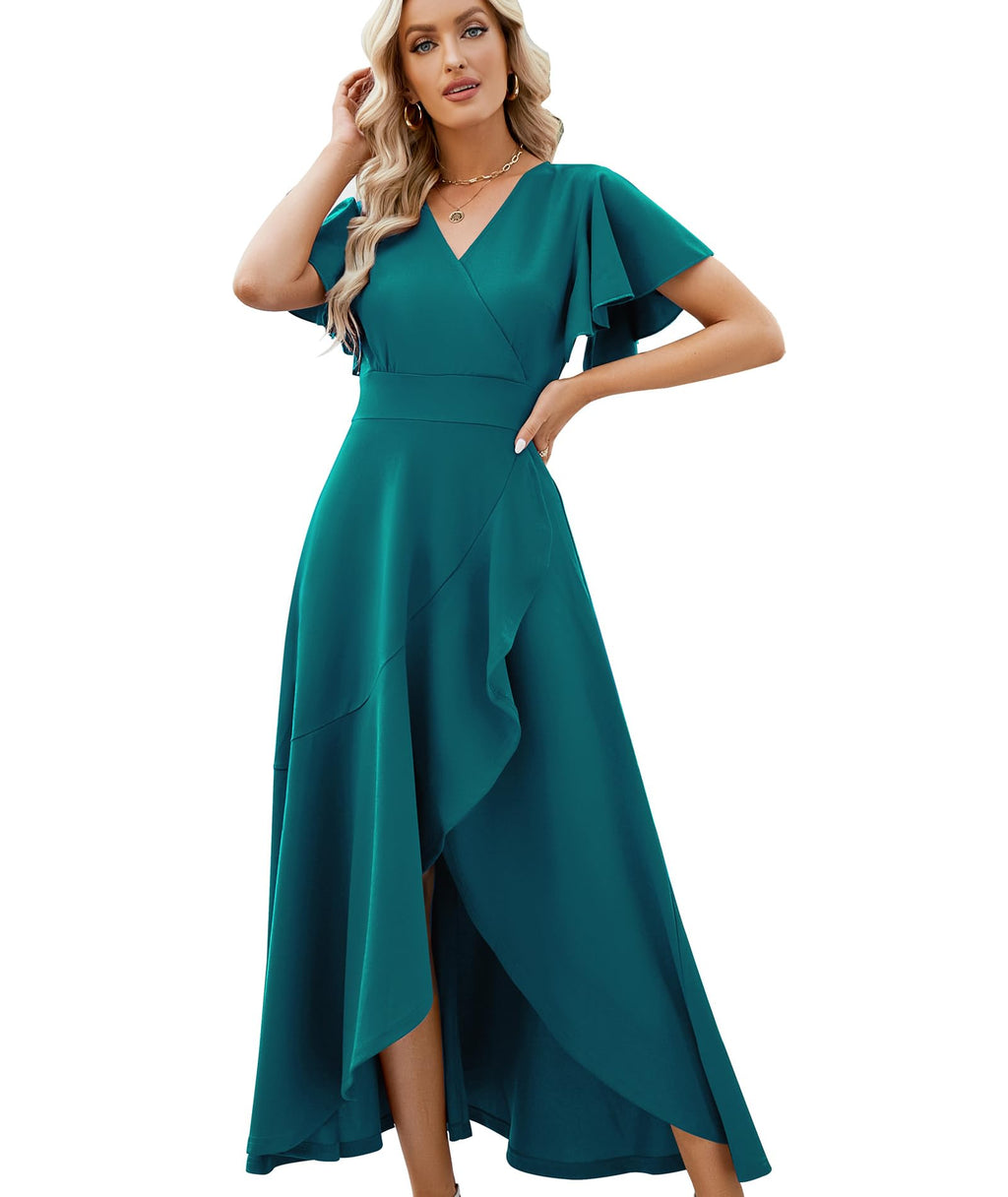 ZZV Formal Dresses for Women Gowns Evening V Neck Wedding Guest Dresses