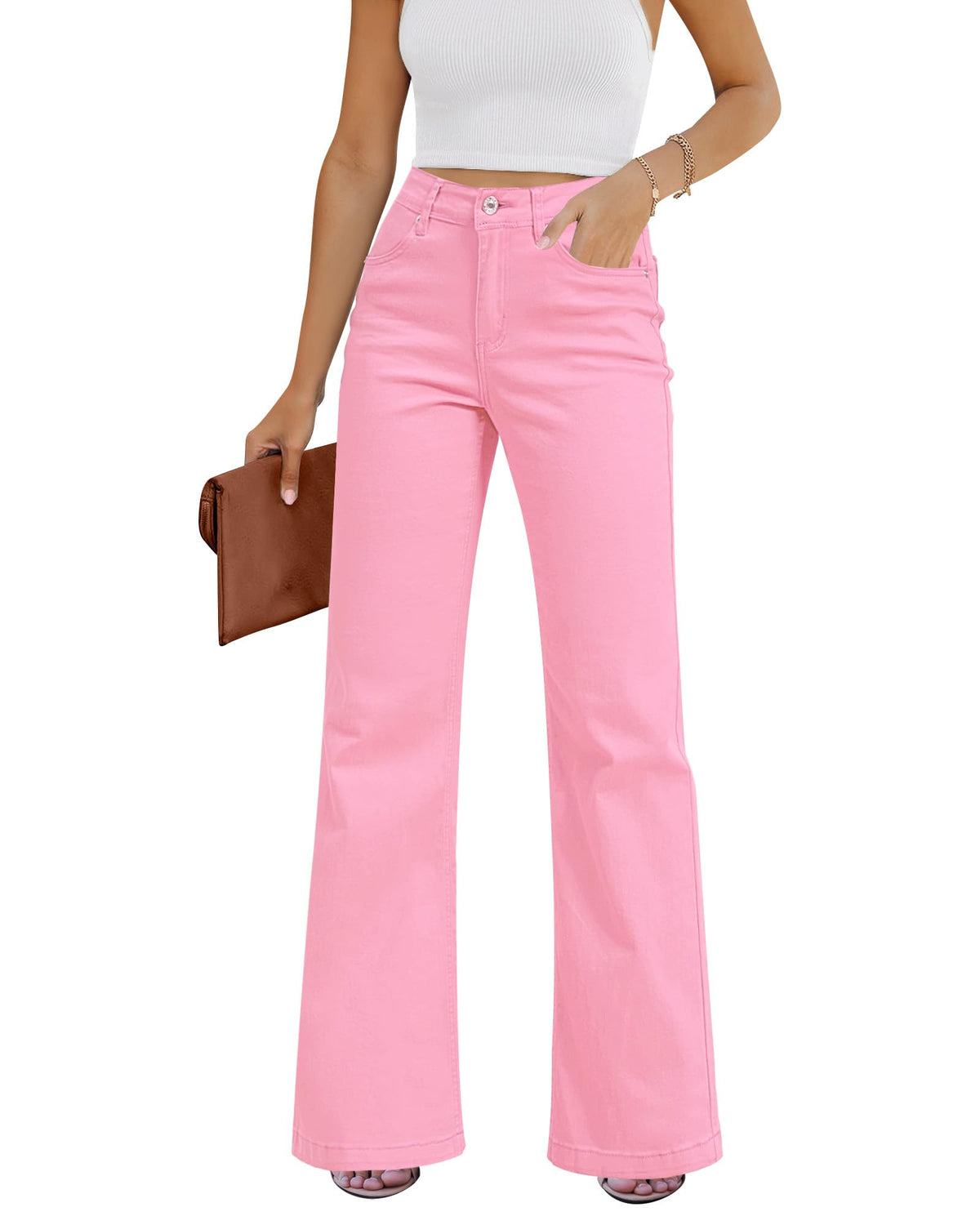 GRAPENT Flare Jeans for Women High Rise Wide Leg Baggy Stretchy Denim Pants