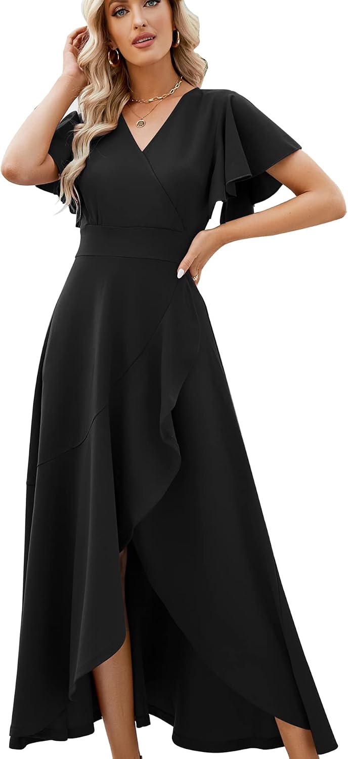 ZZV Formal Dresses for Women Gowns Evening V Neck Wedding Guest Dresses