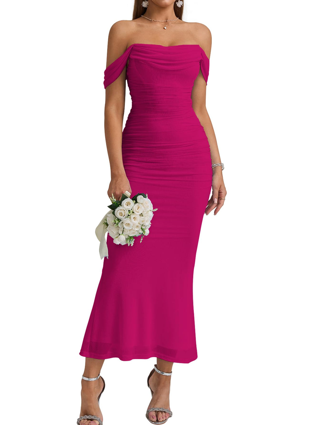 KUTUMAI Women Off Shoulder Maxi Long Corset Formal Wedding Guest Dress