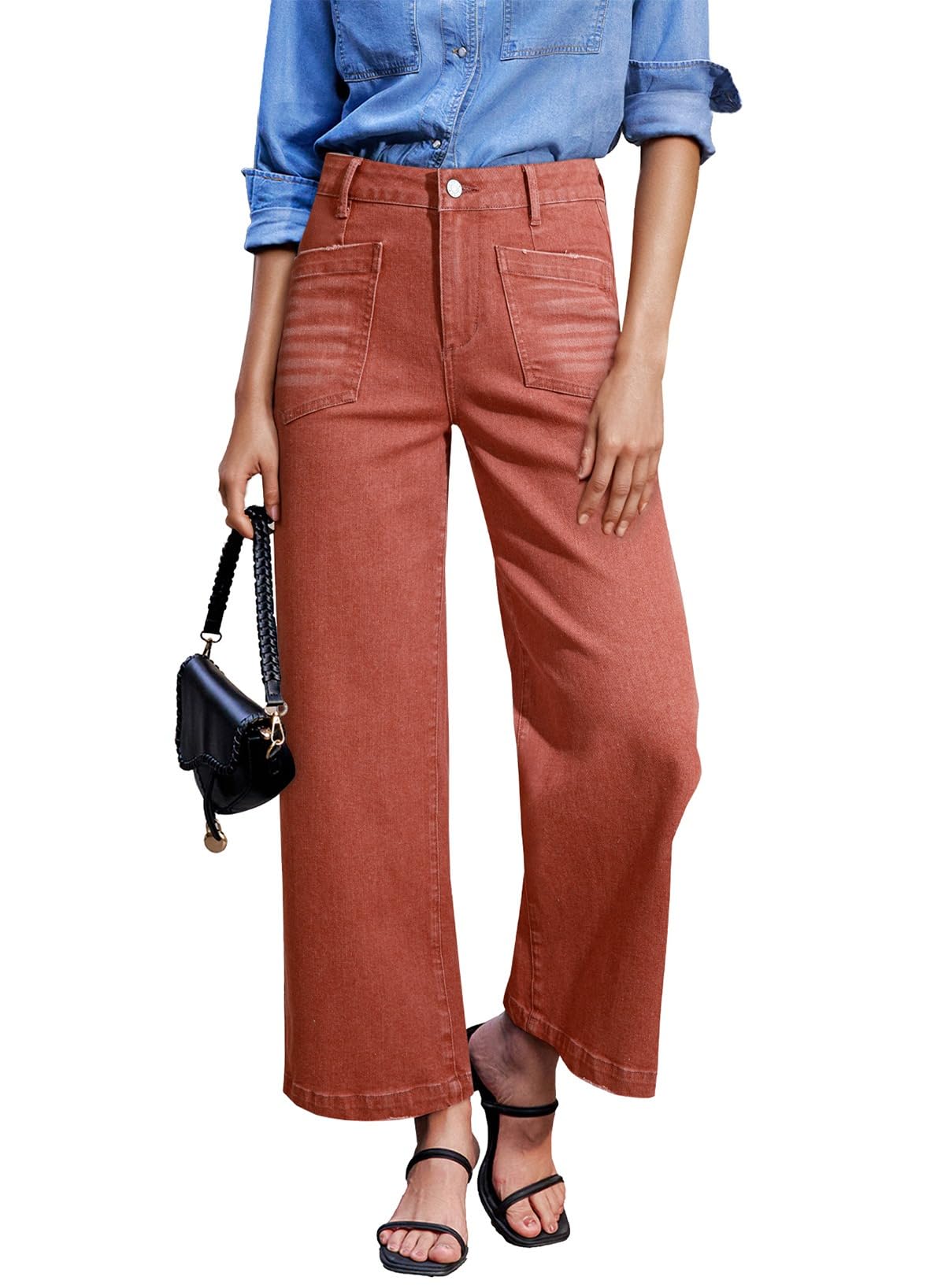 Sidefeel Wide Leg Jeans for Women High Waisted Stretchy Ankle Denim Pants