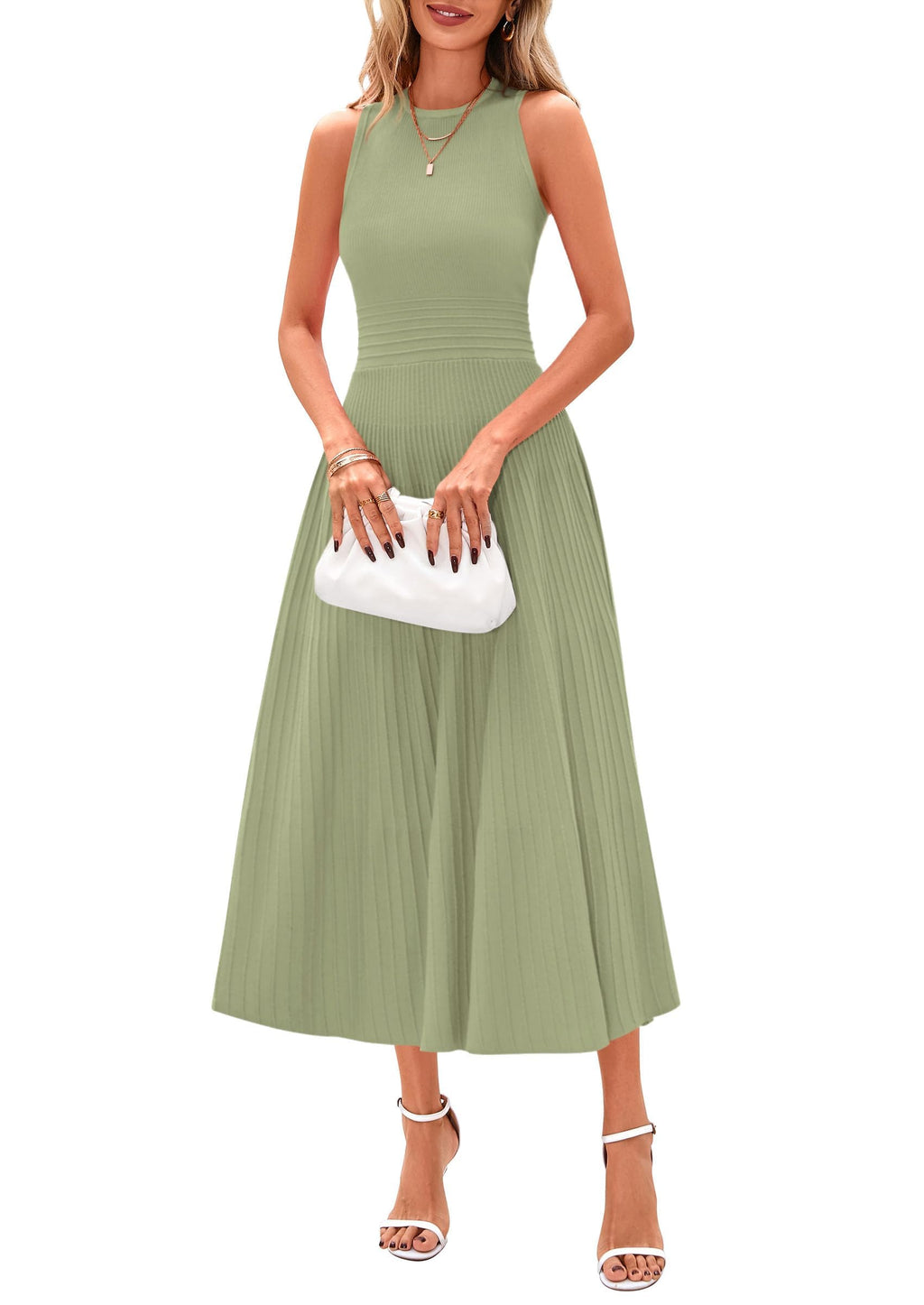 PRETTYGARDEN Women's Summer Pleated Midi Work Dress