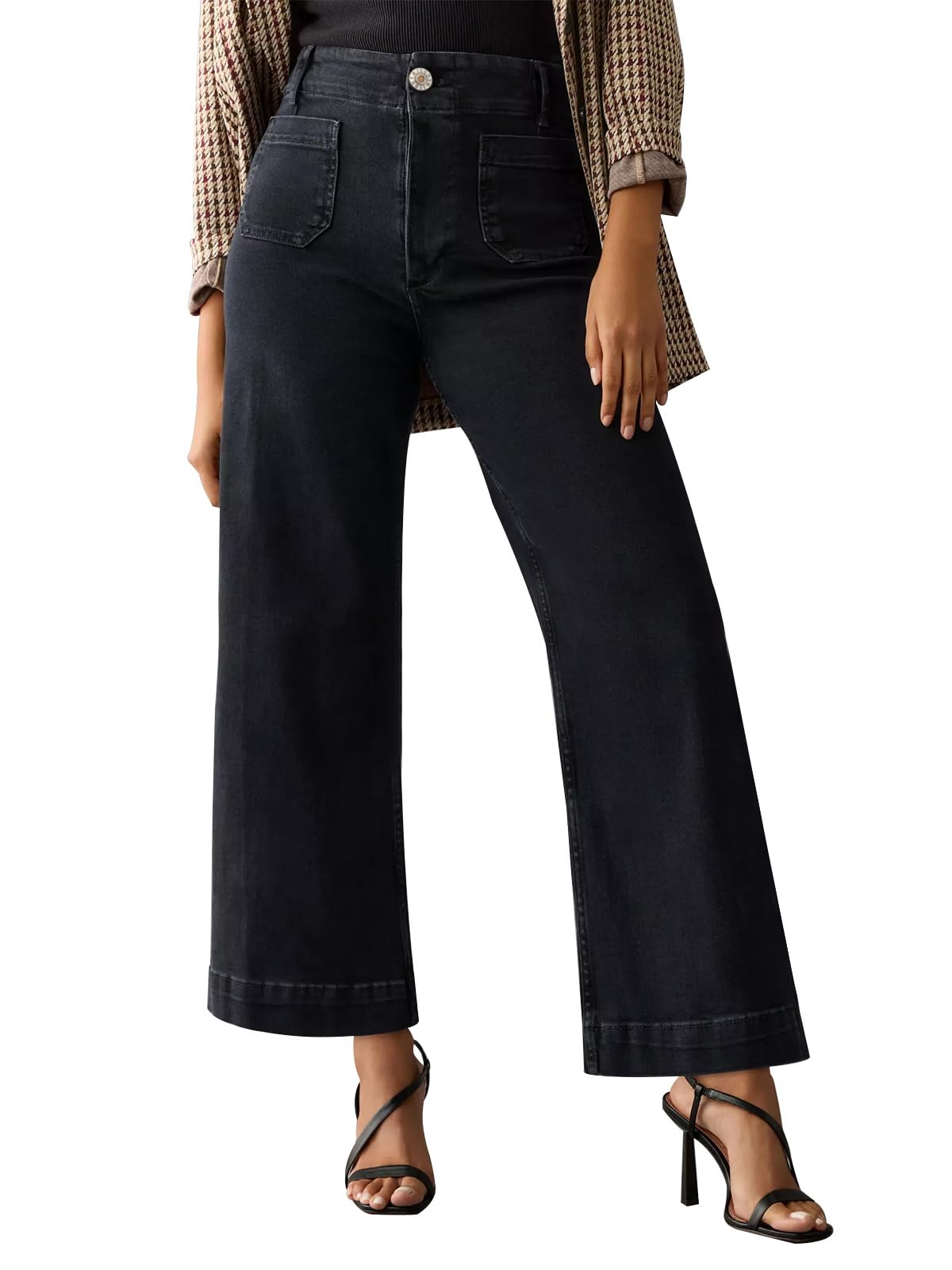 KUNMI Women's Wide Leg Jeans High Waisted Straight Leg Stretchy Denim Pants with Pockets