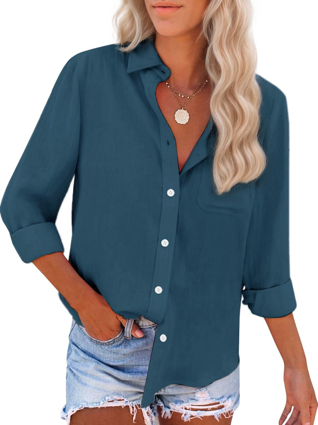 Womens Button Down Shirts Cotton Dress Shirts Oxford Shirts Long Sleeve Work Blouses Collared Tops Tunics with Pocket