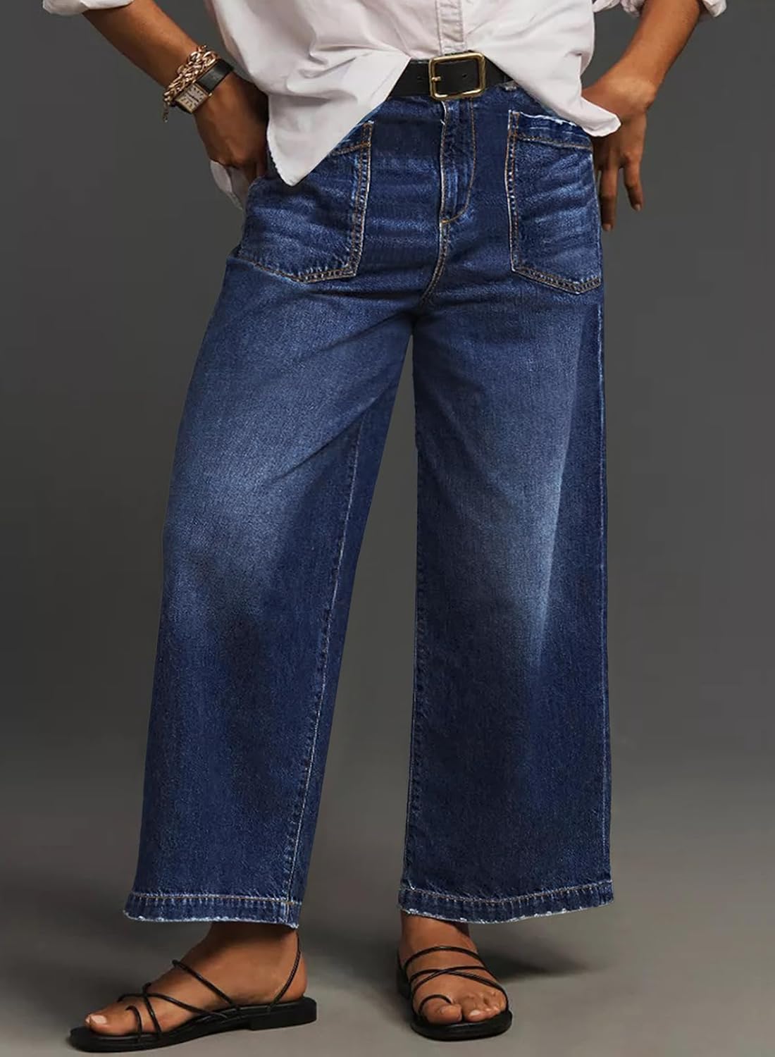 Eytino Plus Size Jeans for Women High Waisted Wide Leg Jeans Trendy Baggy Loose Stretchy Denim Pants with Pockets(1X-5X)