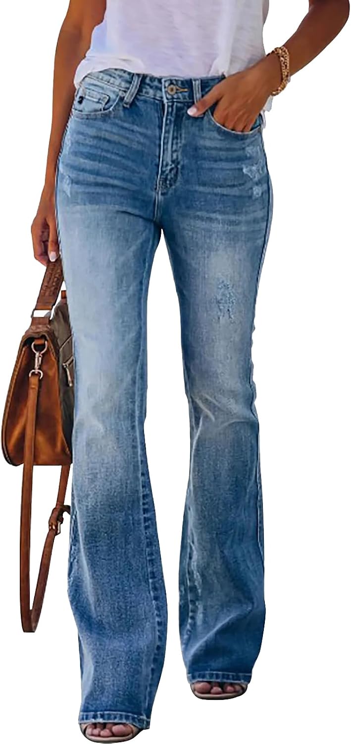KUNMI Women's Flare Bell Bottom Jeans High Waisted Wide Leg Bootcut Jeans Stretchy Denim Pants