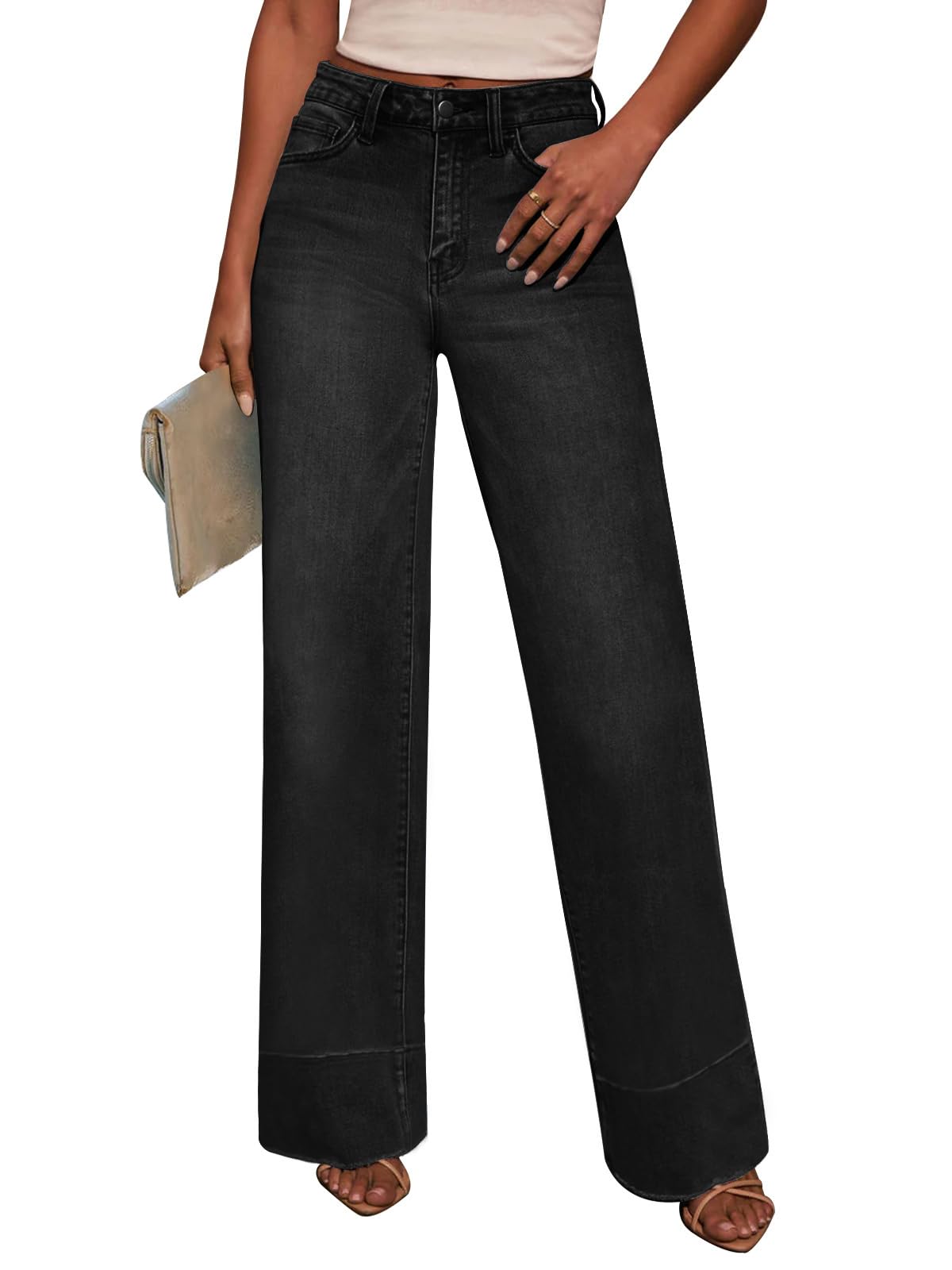 KUNMI Jeans for Women Wide Leg Baggy High Waist Boyfriends Straight Leg Stretchy Denim Pants Trendy Fall 2026
