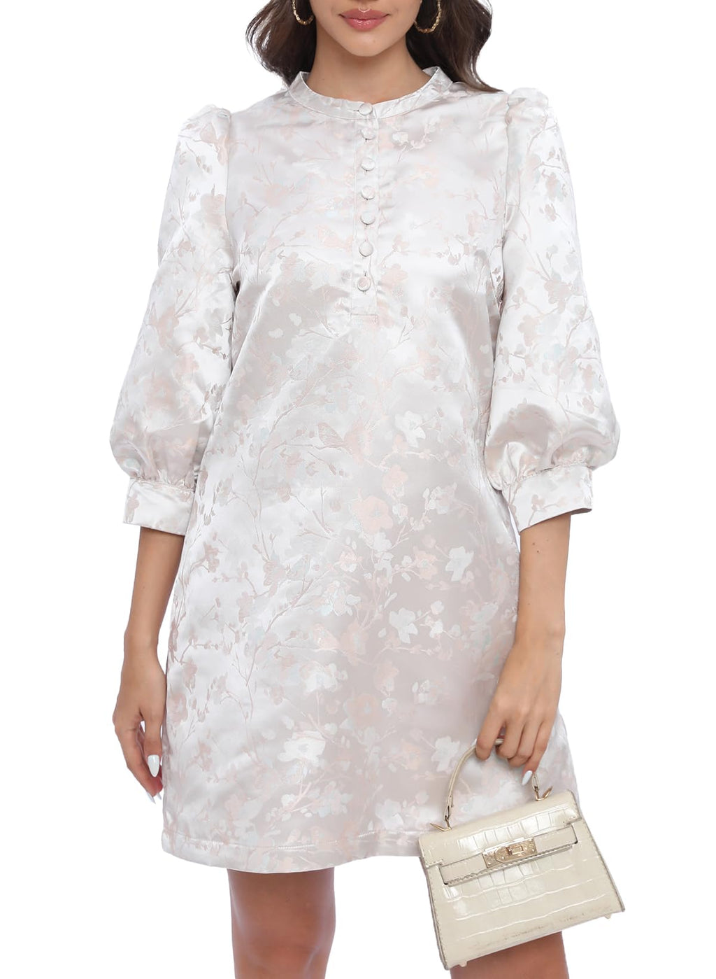 Ladyful Women's Floral Jacquard Dress Cocktail Mini Shift Dresses