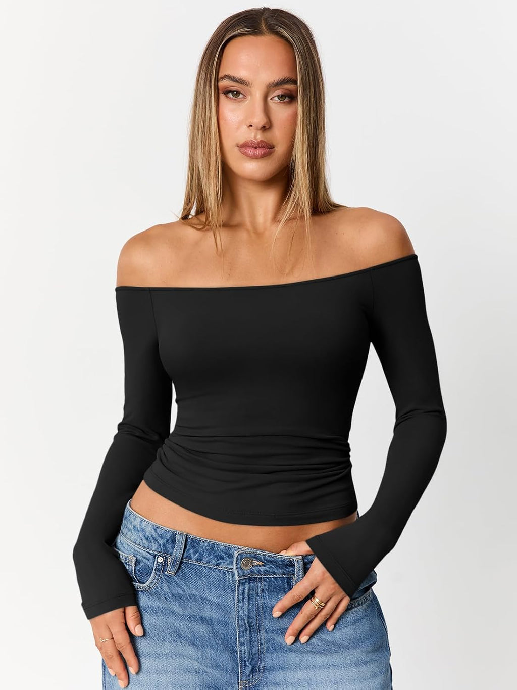 Trendy Queen Womens Off The Shoulder Tops Going Out Basic Sexy T Shirts