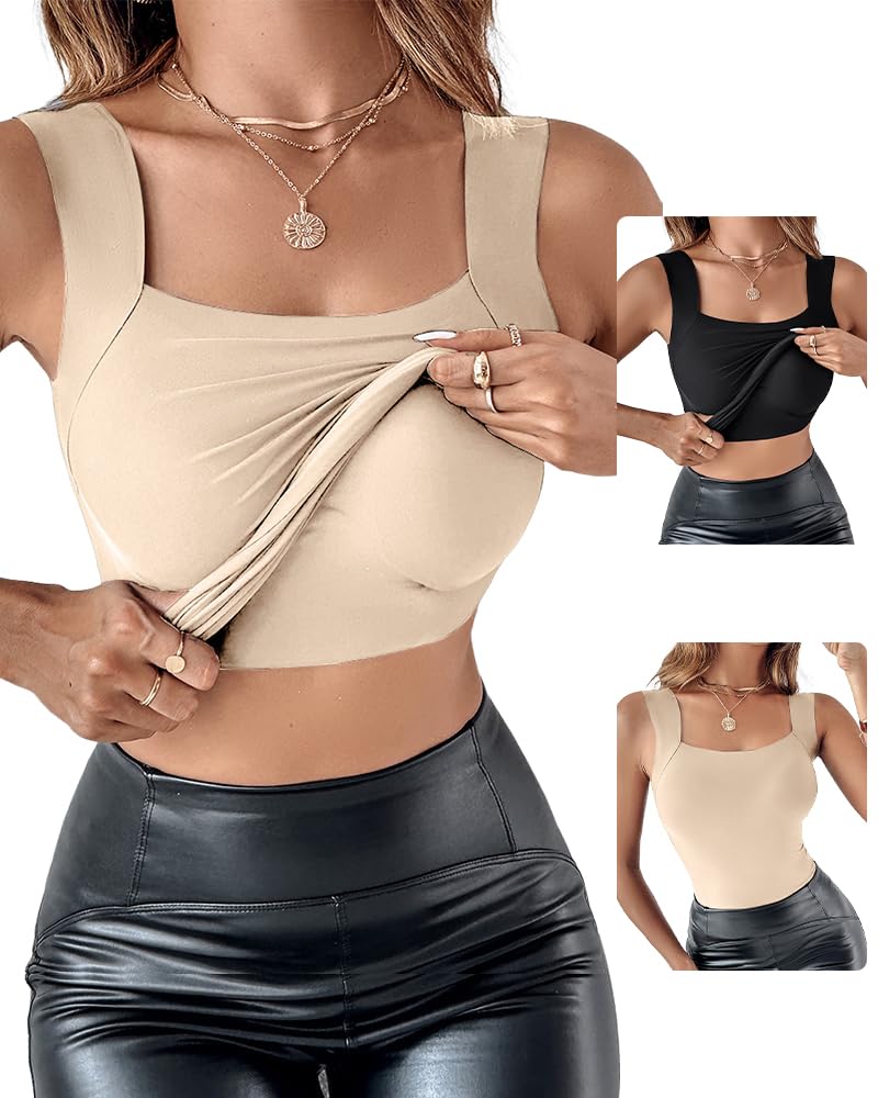 CHICME Womens Built in Bra Shapewear Tank Top U Neck Camisole