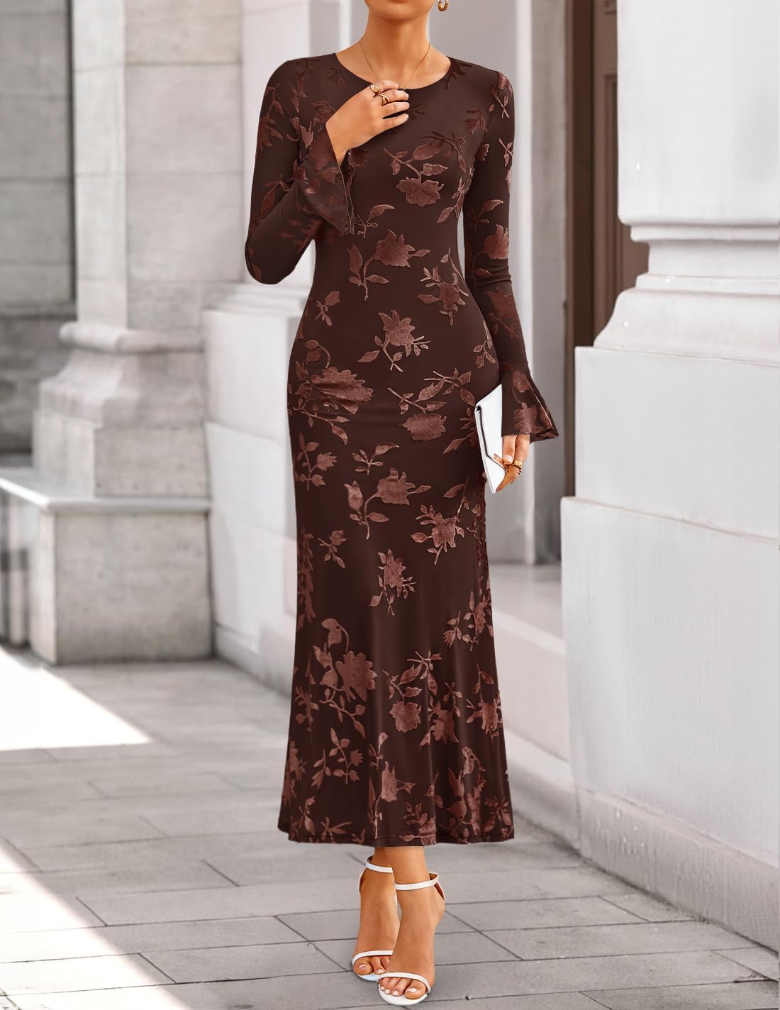 ZESICA Women's Fall Bell Long Sleeve Wedding Guest Dresses