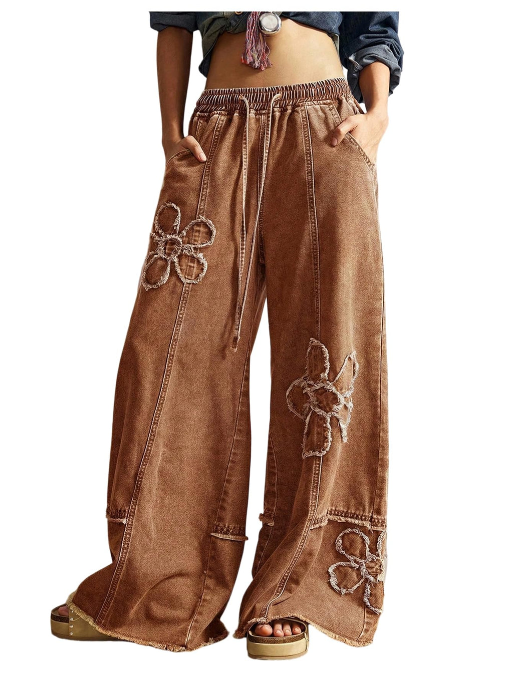 BEAUDRM Women's Y2K Baggy Jeans Wide Leg Jeans Denim Boho Pants