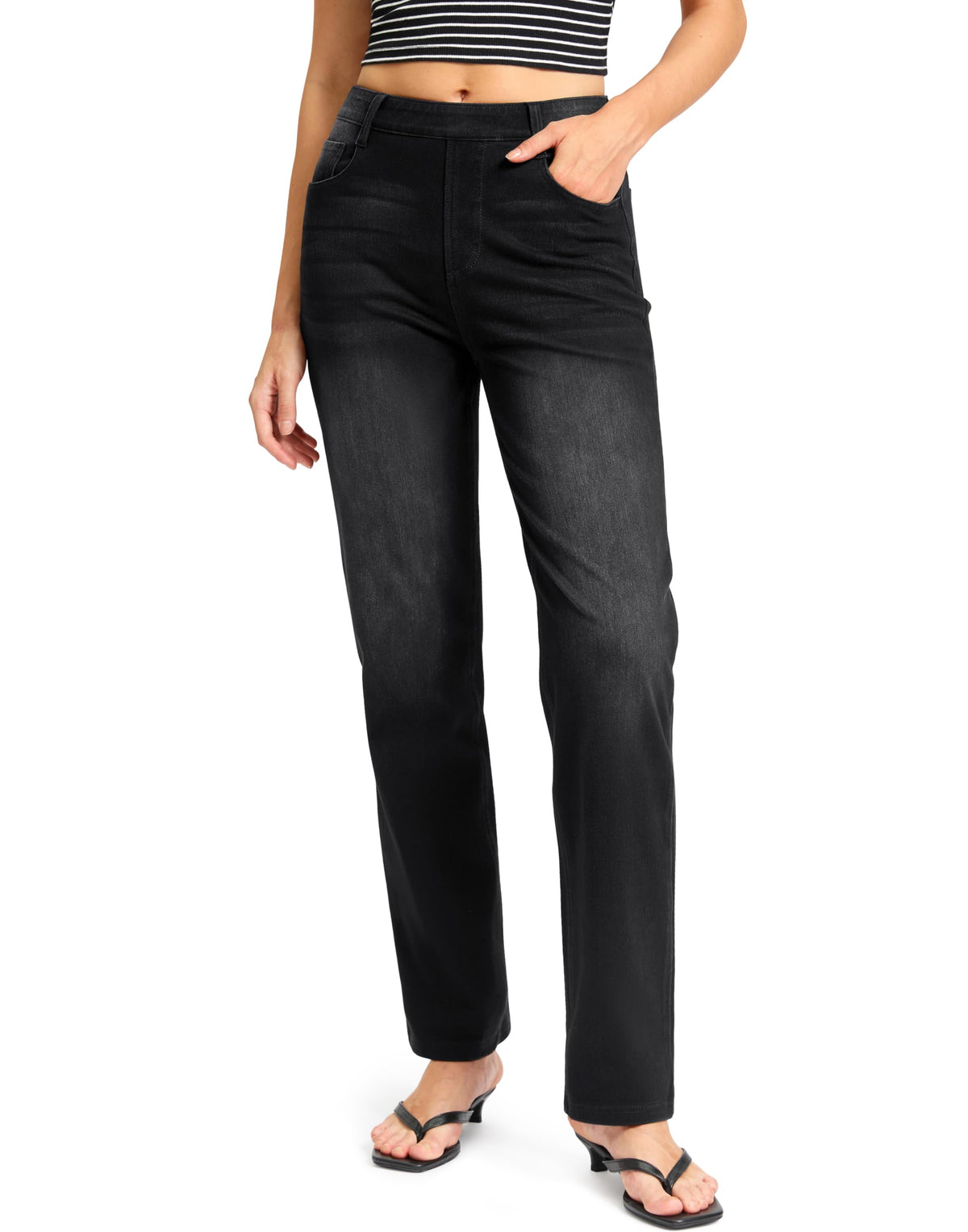 Rammus Womens Stretchy Pull on Straight Leg Jeans