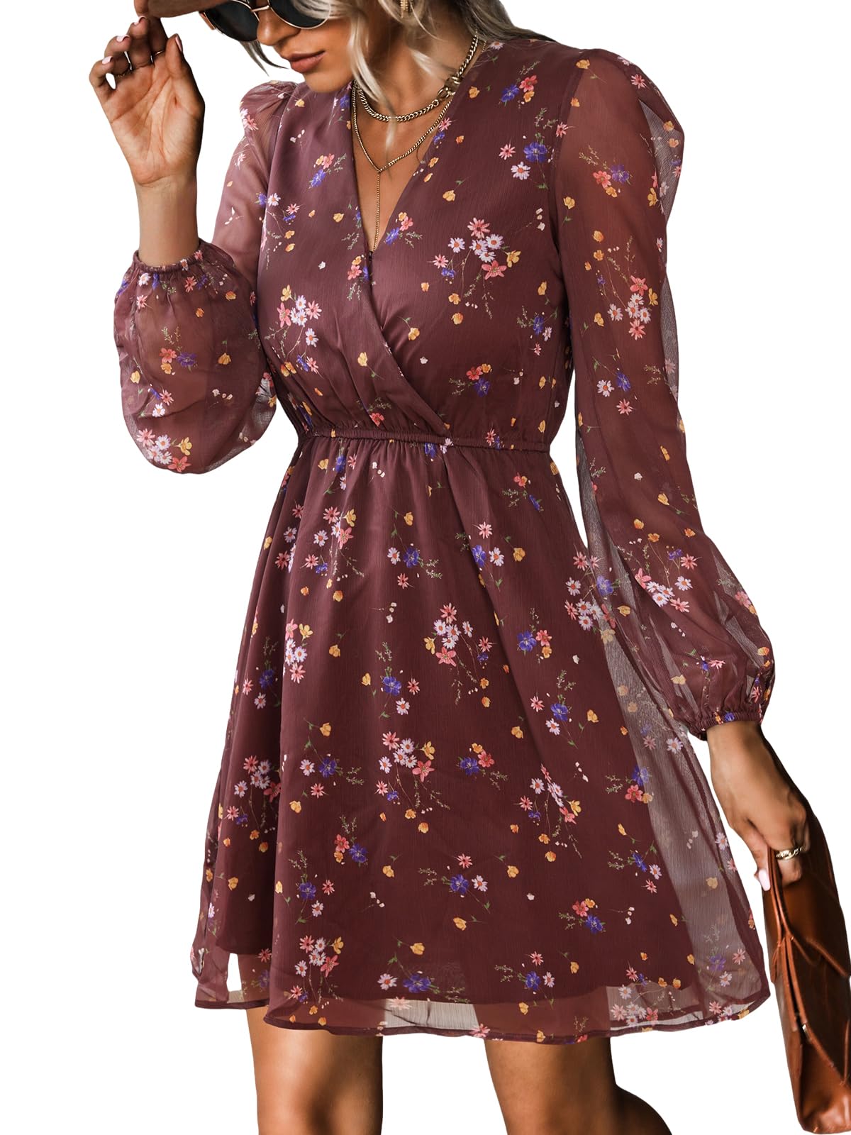 CUPSHE Womens Fall Floral Dress Boho Vacation Mini Wedding Guest Dresses