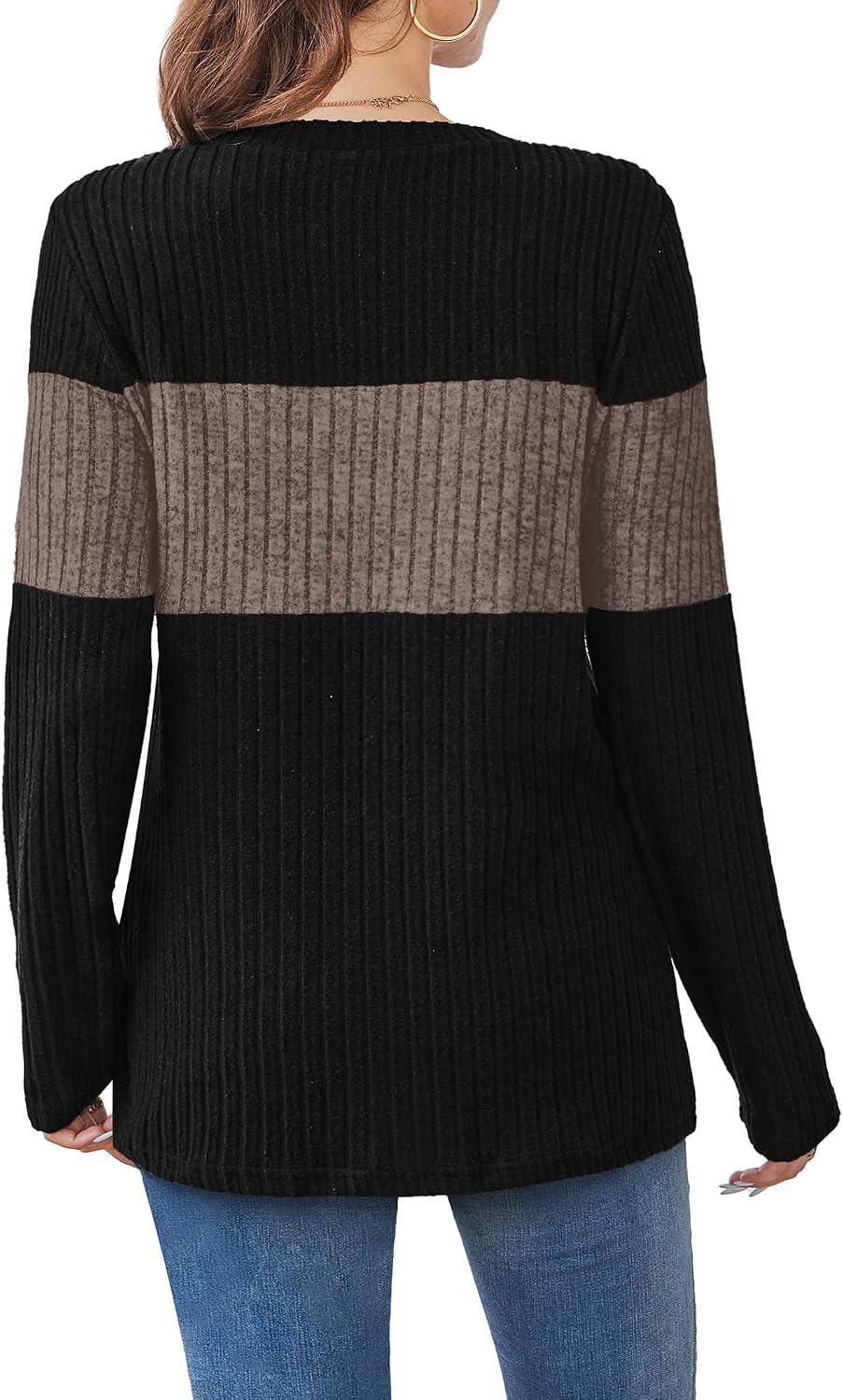 WIHOLL Womens Sweaters Trendy Color Block Tops Long Sleeve Shirts Fall Outfits Early Fall Fashion 2026 Winter Clothing