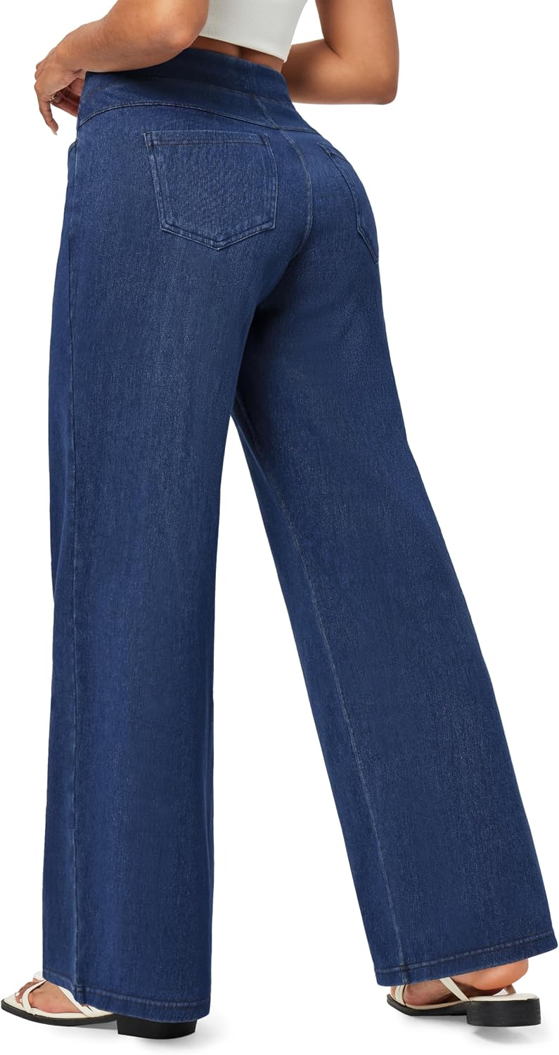 Wide Leg Jeans for Women High Waisted Pull On Sweatpant Jean Denim Pants