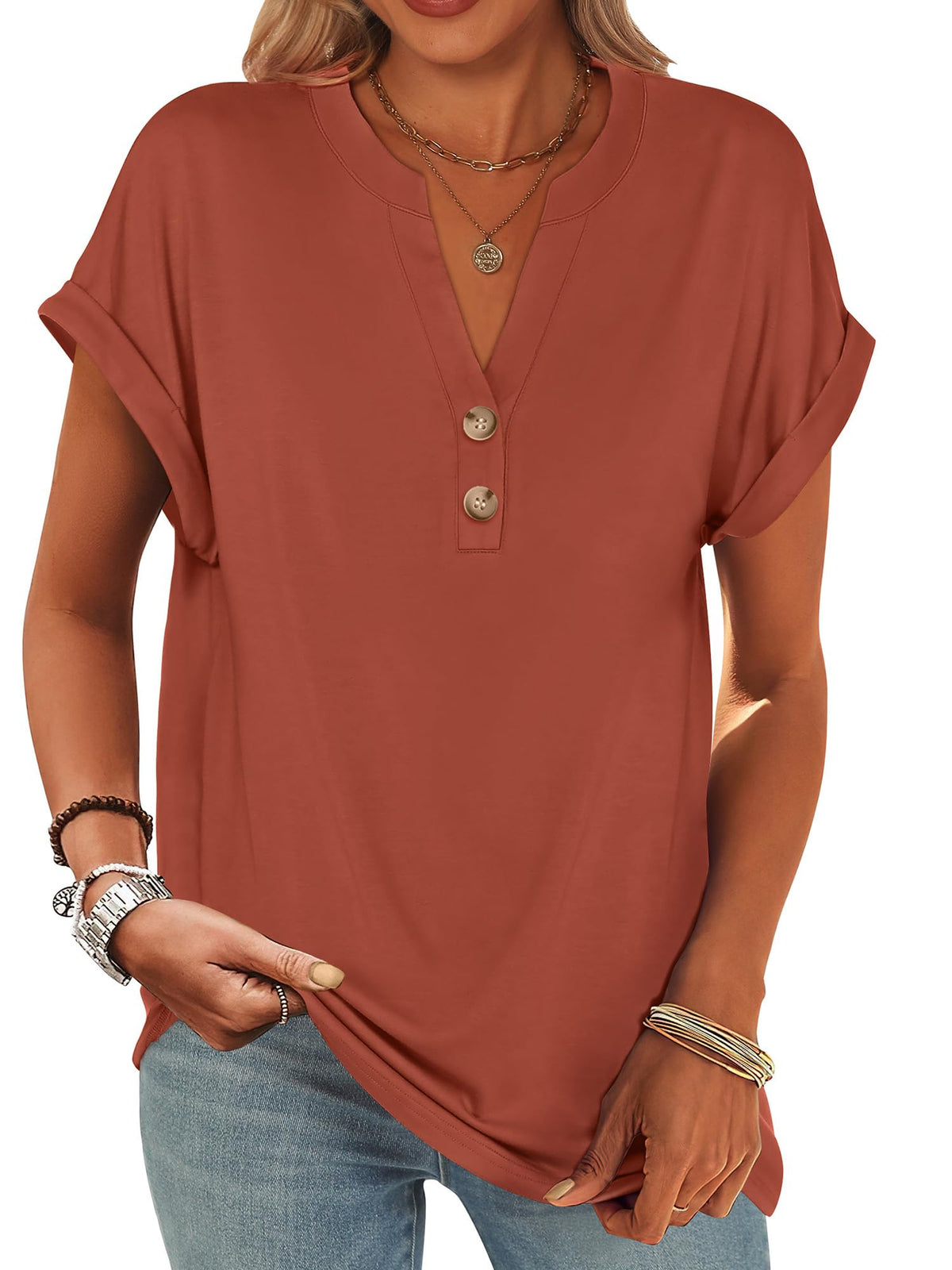 ANRABESS Womens Short Sleeve Henley Tops Summer Shirts Dressy Casual Blouse