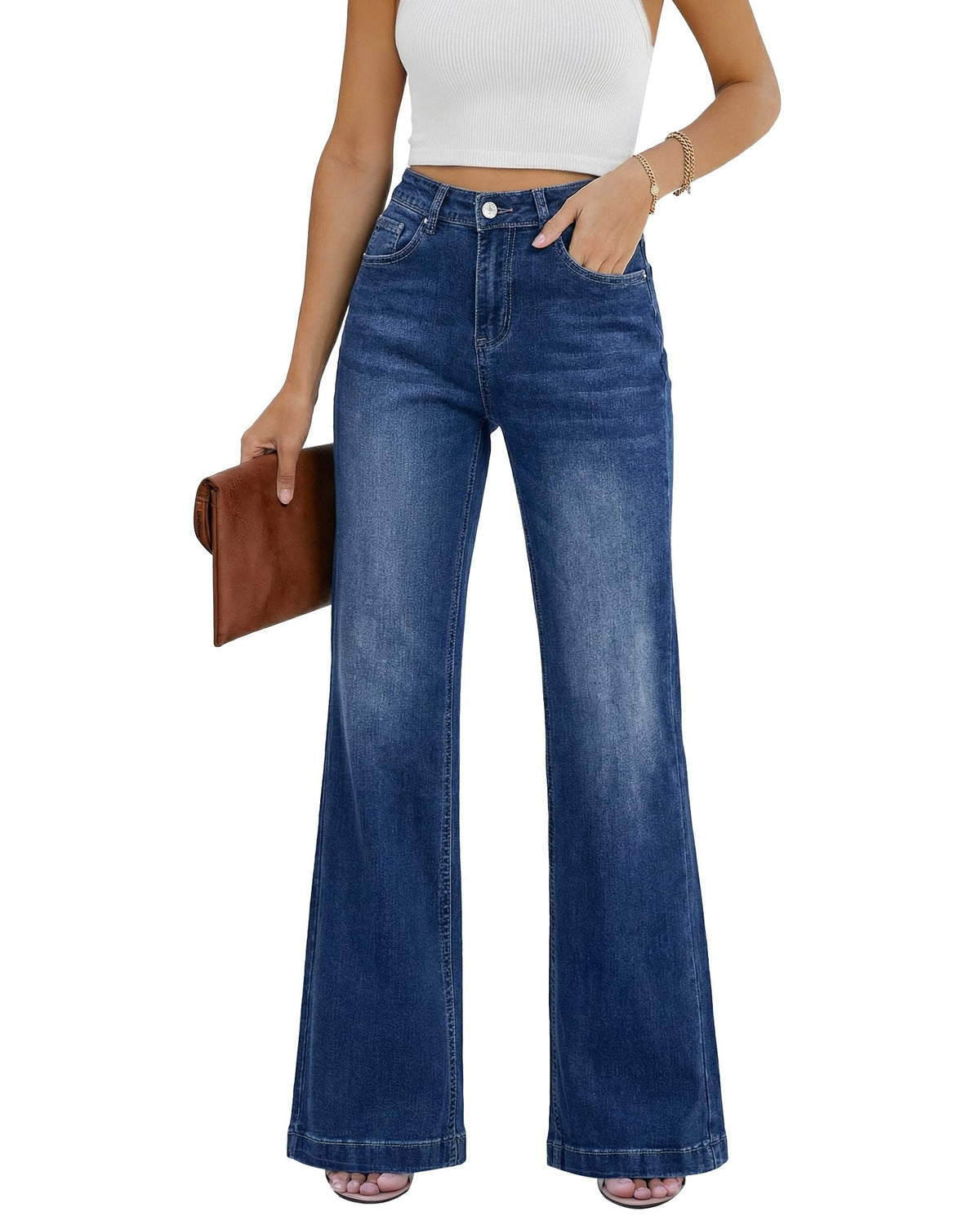 GRAPENT Flare Jeans for Women High Rise Wide Leg Baggy Stretchy Denim Pants