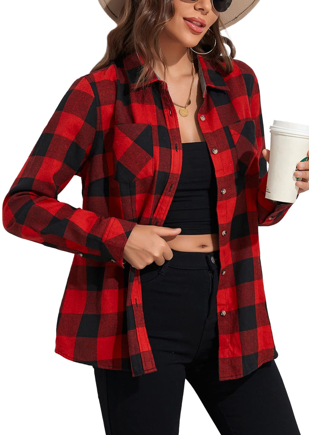 KevaMolly Plaid Flannel Shirts for Women Long Sleeve