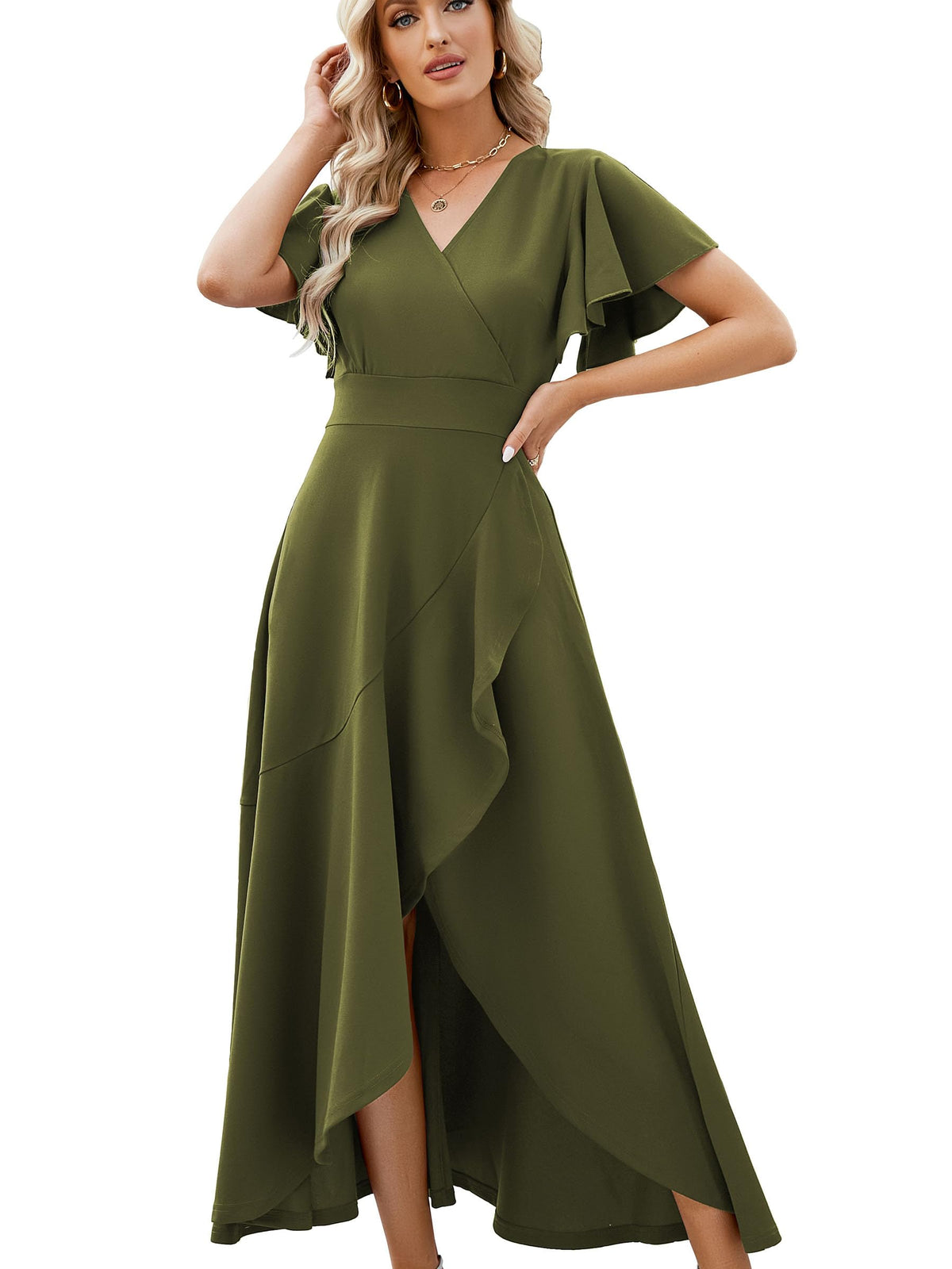 ZZV Formal Dresses for Women Gowns Evening V Neck Wedding Guest Dresses