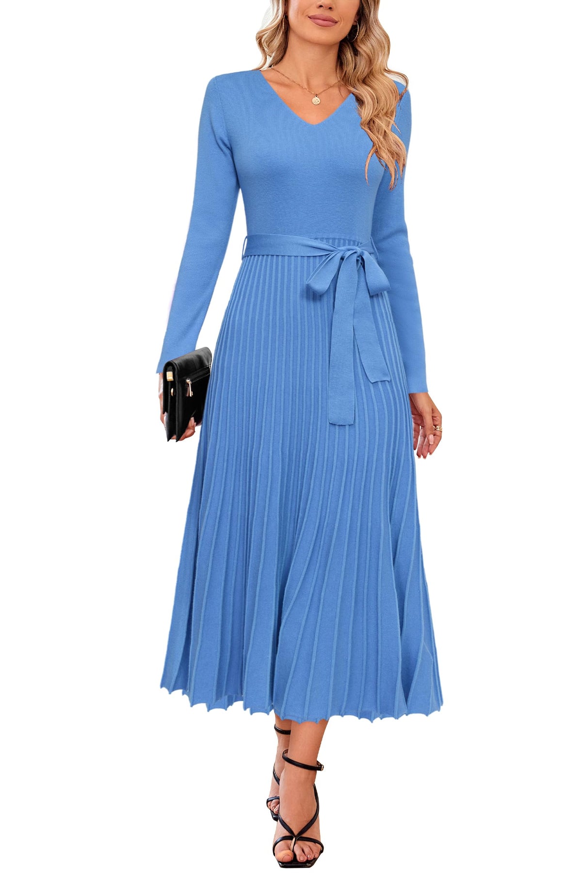 Arach&Cloz Women's Wool Blend Fall Long Sleeve Midi Sweater Dress