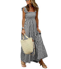 chouyatou Women's Retro Plaid Smocked Dress Spaghetti Strap Flounce Long Dress