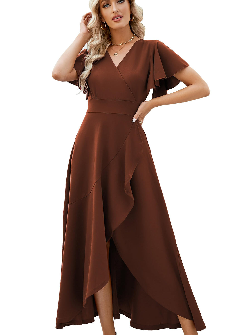 ZZV Formal Dresses for Women Gowns Evening V Neck Wedding Guest Dresses