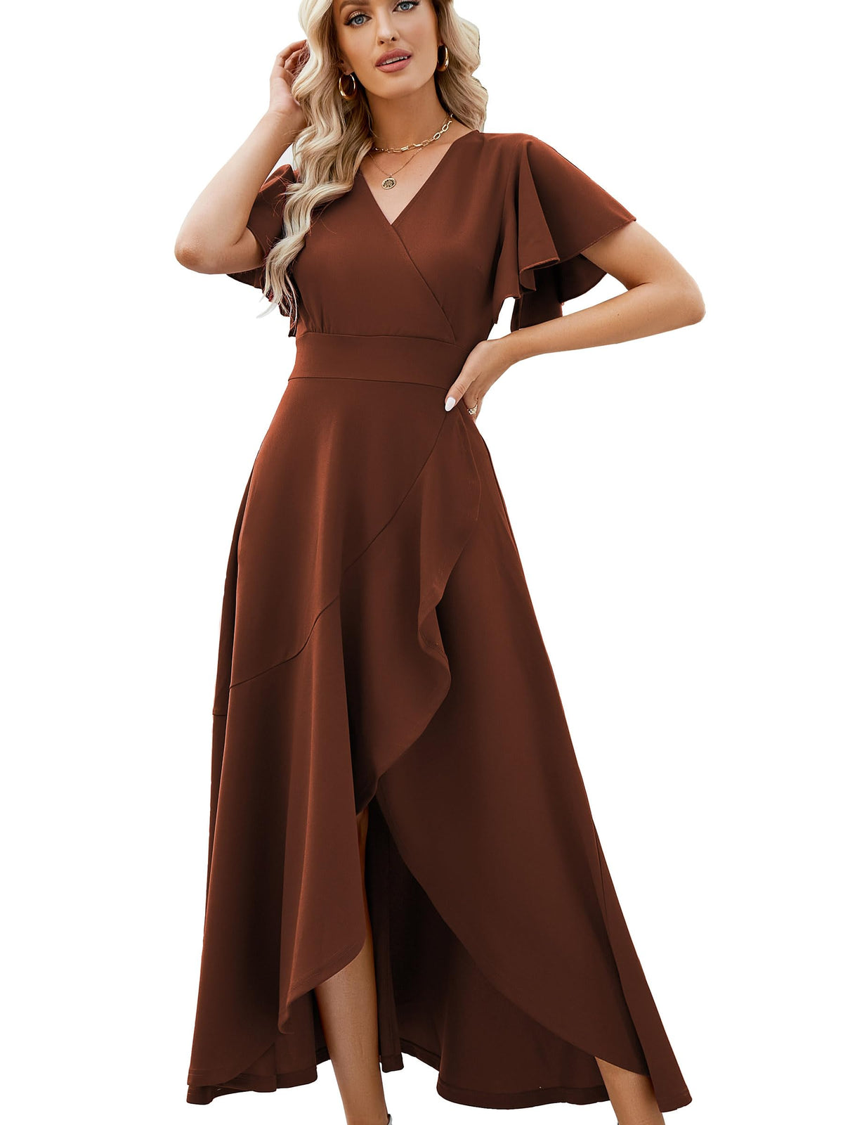 ZZV Formal Dresses for Women Gowns Evening V Neck Wedding Guest Dresses