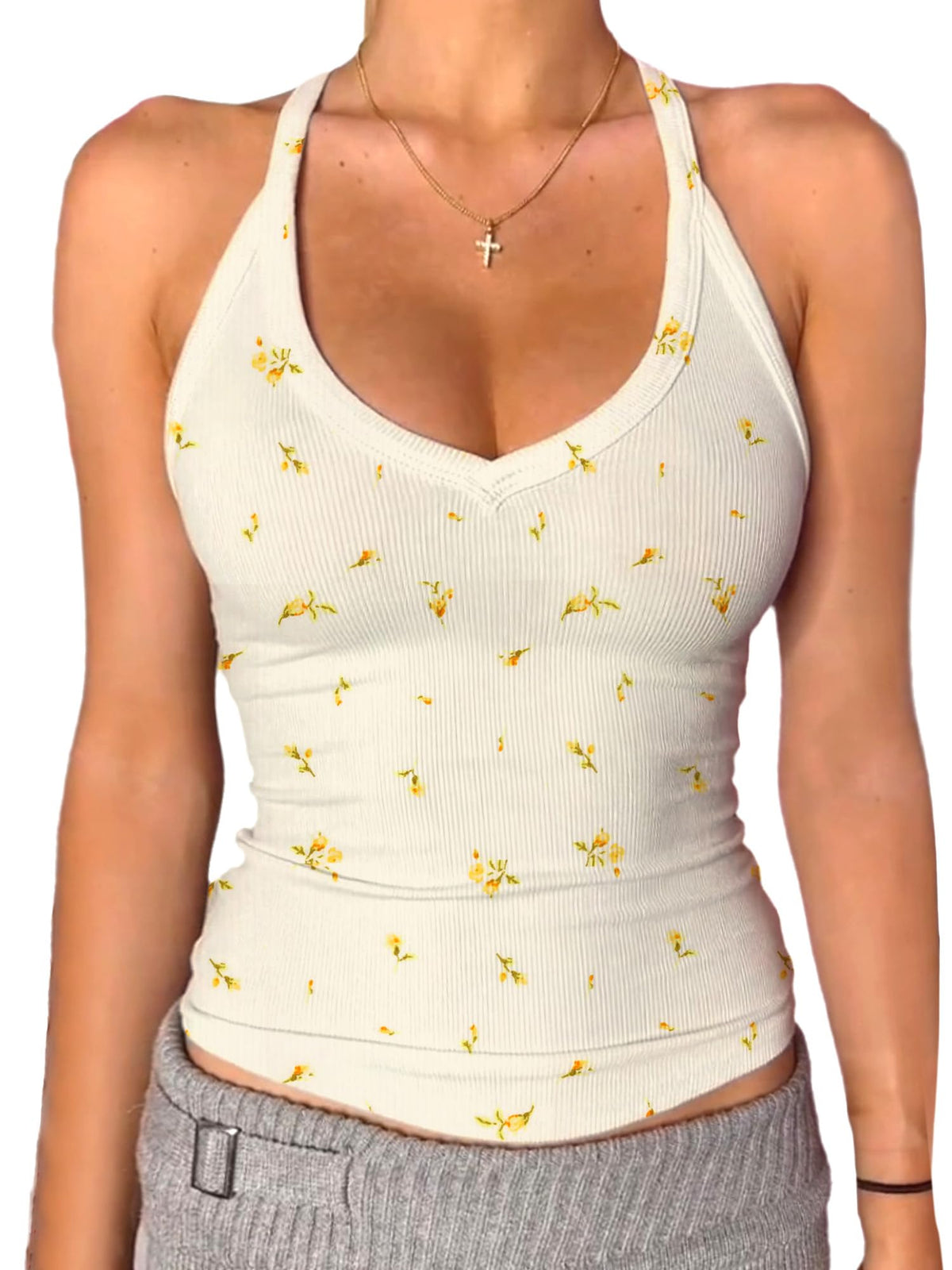 Danysu V Neck Racer Back Tank Tops for Women Padded Fitted Long Basic Cami