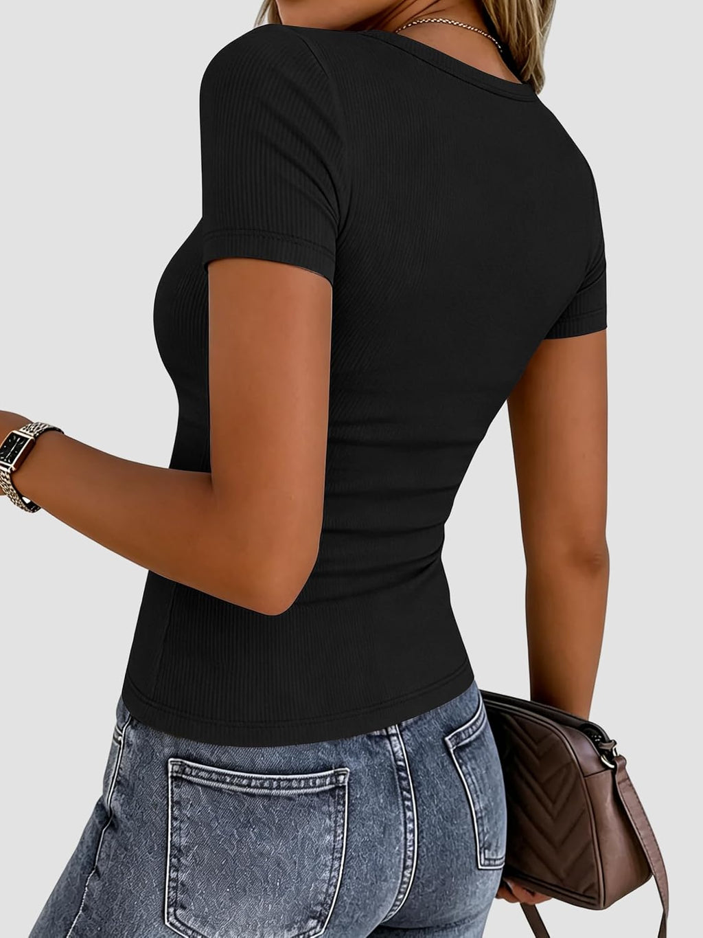 Zeagoo Women's Ribbed Short Sleeve Tops Crewneck Stretch Basic Tshirt S-2XL