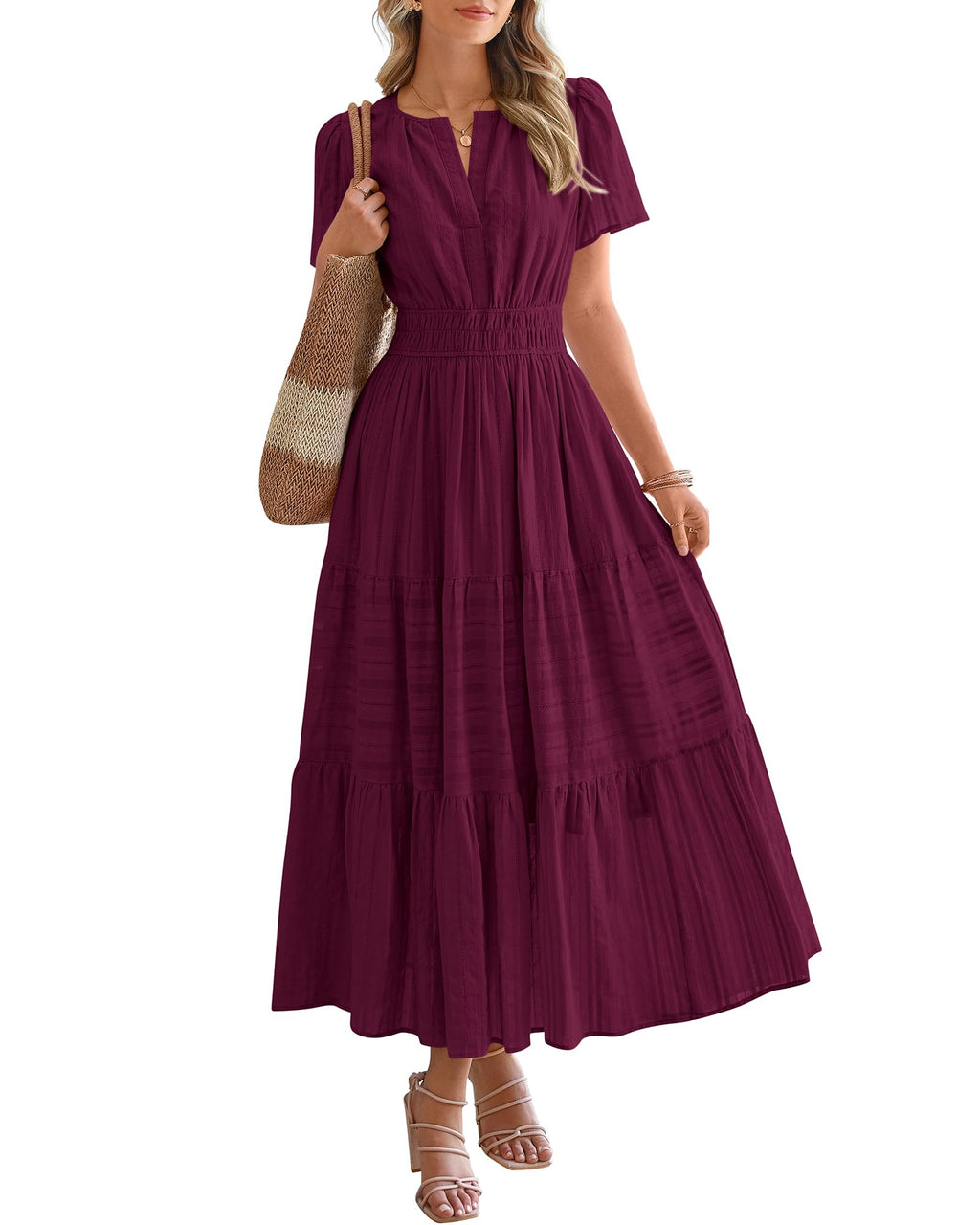 BTFBM Womens Summer 2026 Casual Maxi Dresses Lightweight Short Sleeve Dress