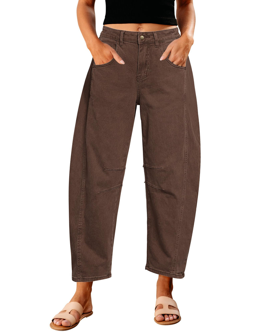 GRAPENT Barrel Jeans for Women High Waist Baggy Cropped Stretch Denim Pants