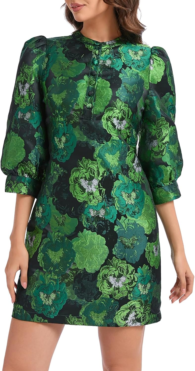 Ladyful Women's Floral Jacquard Dress Cocktail Mini Shift Dresses
