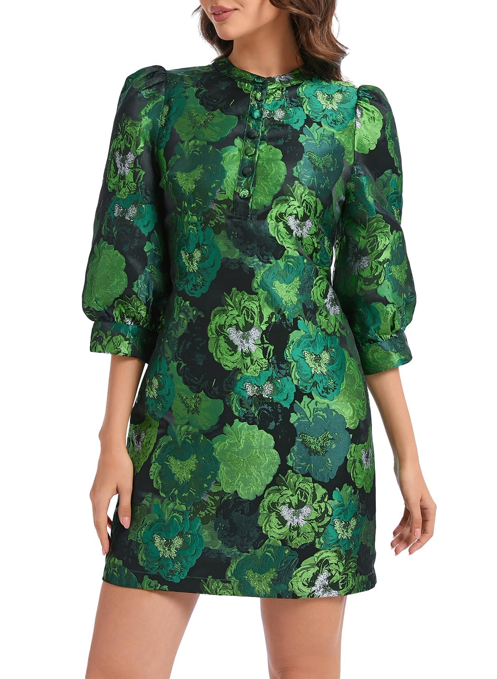 Ladyful Women's Floral Jacquard Dress Cocktail Mini Shift Dresses