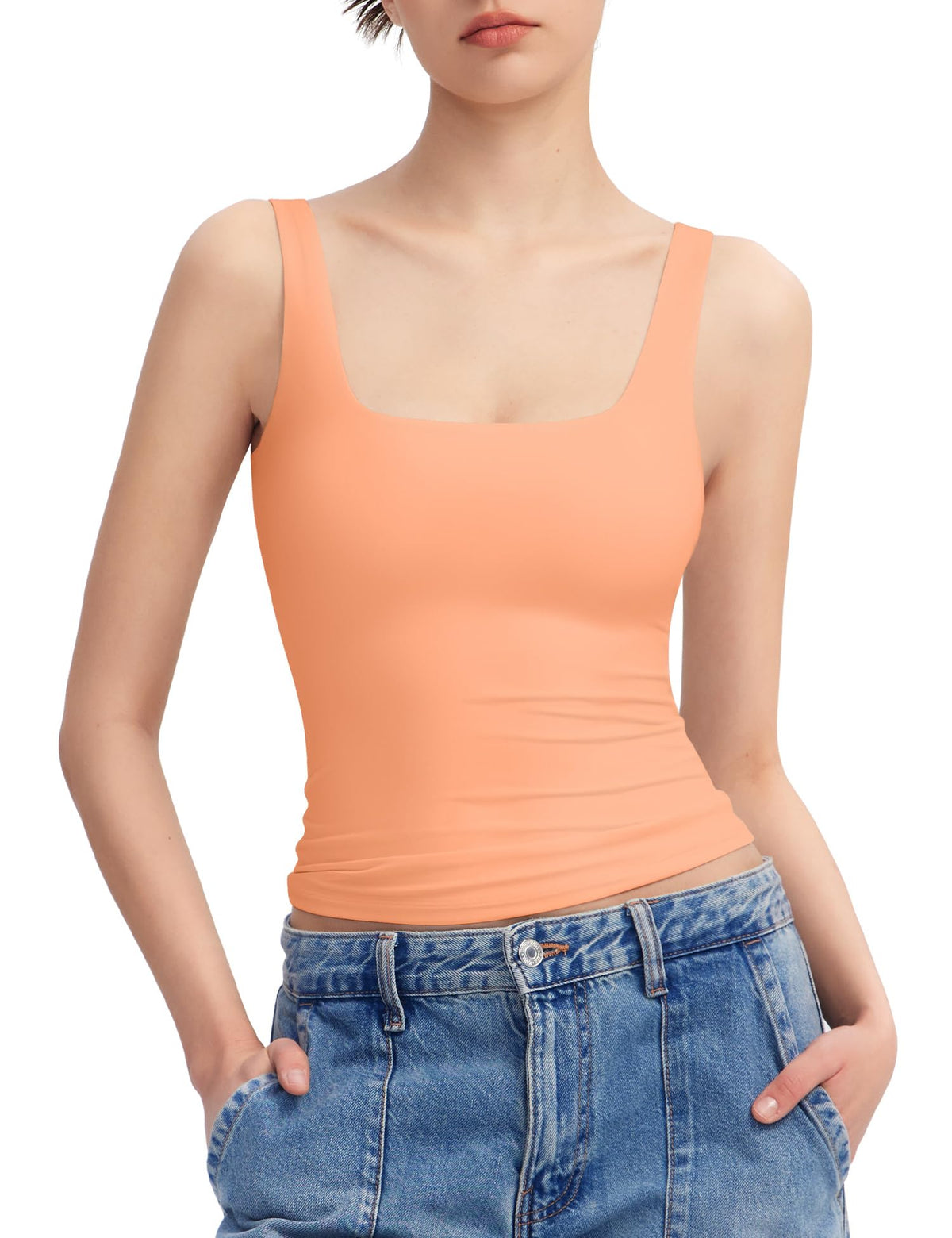 PUMIEY Women's Square Neck Tank Top Sleeveless Double Lined Basic Tops Sharp Collection