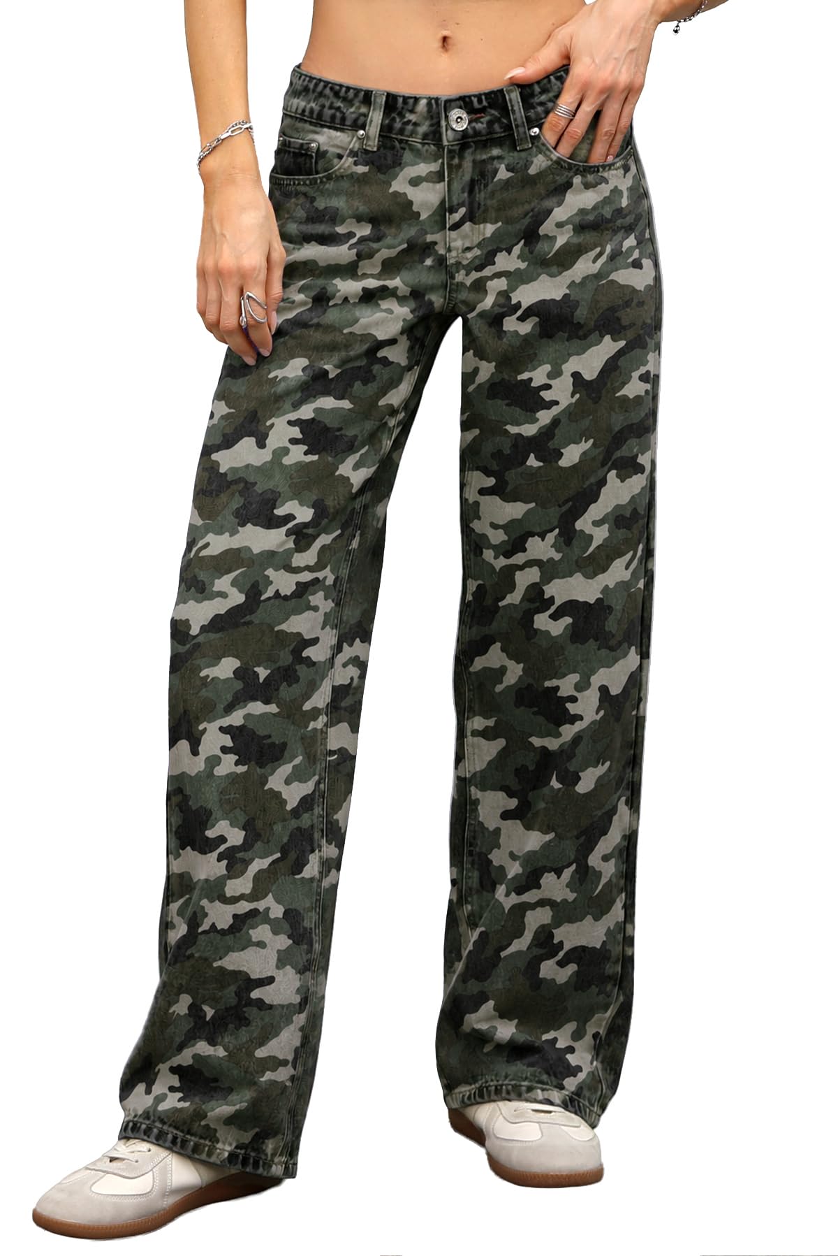 ELLEVEN Low Rise Baggy Jeans for Women, Straight Leg Denim Pants
