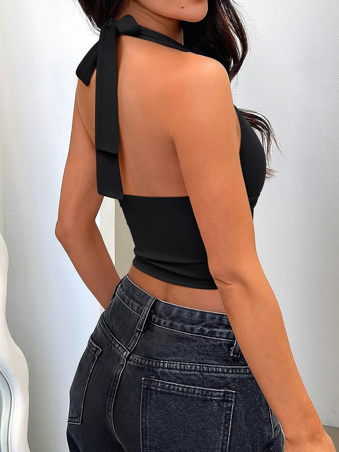 PINKMSTYLE Women Tank Tops Halter Corset Sexy Sleeveless Backless V Neck Asymmetrical Crop Top Summer Y2k Going Out Clothes