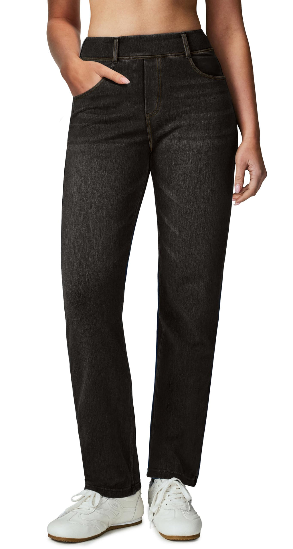 Stretchy Straight Leg Jeans for Women Trendy High Waisted Pull On Pants