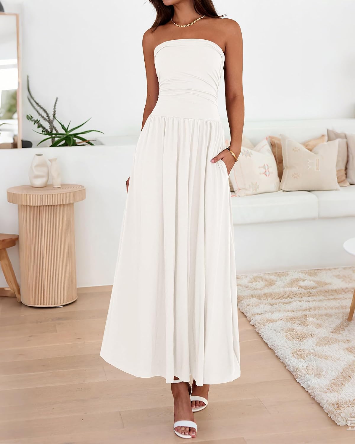 BTFBM Summer Maxi Dresses for Women Strapless Tube Top Dress