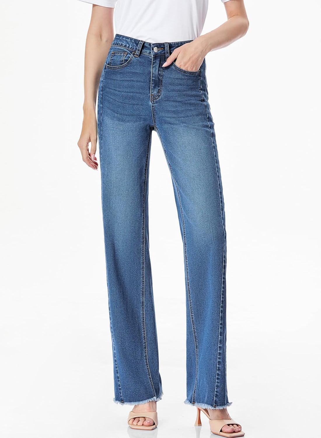 Sidefeel Women's Wide Leg Jeans High Waisted Stretchy Denim Pants