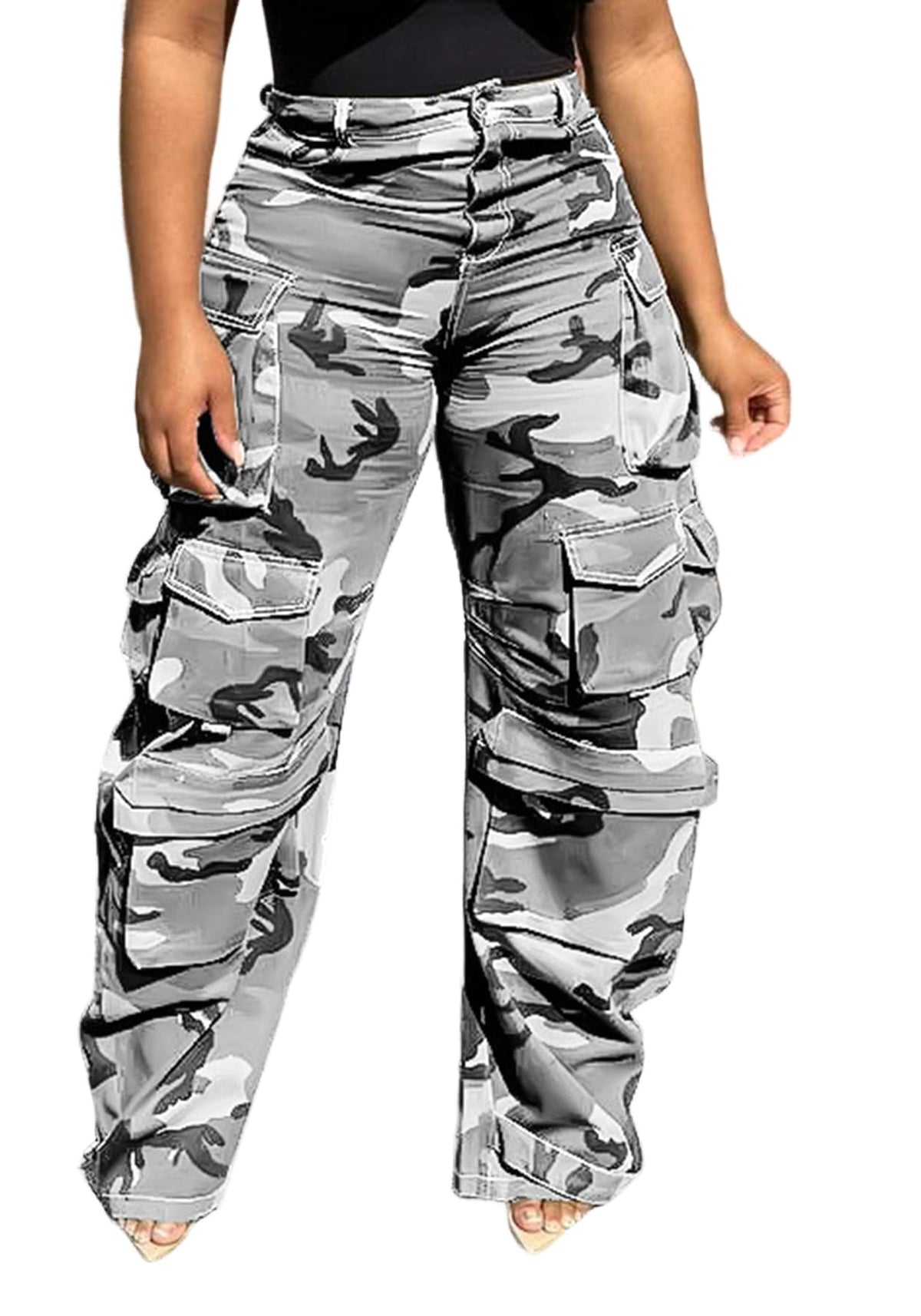 LKOUS Women's Cargo Baggy Straight Jeans Streetwear Y2K Multi Pocket