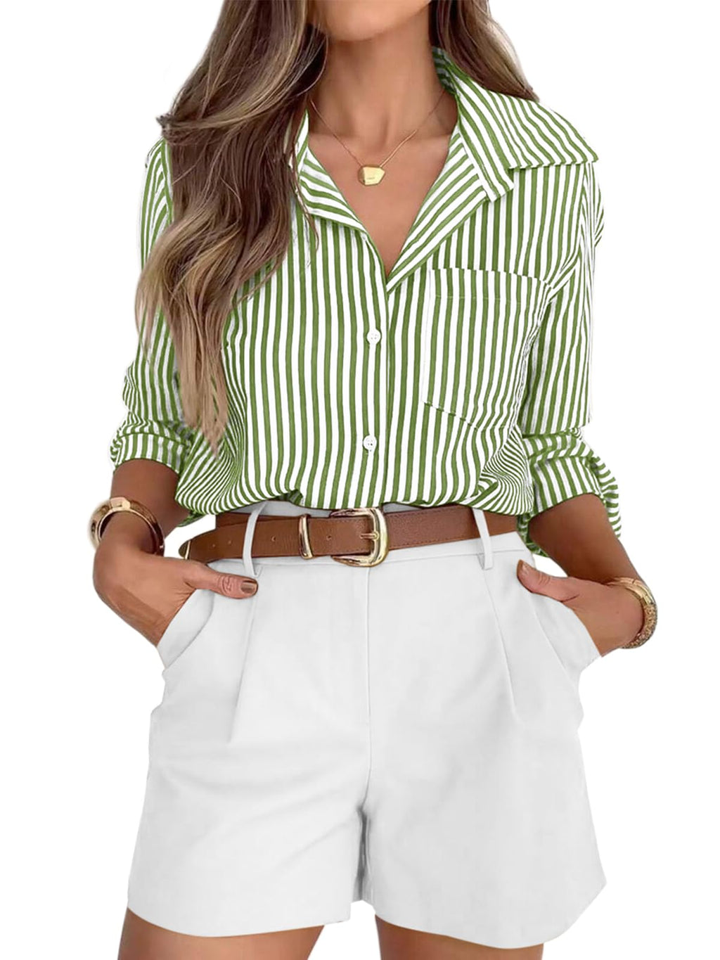 siliteelon Button Down Striped Shirts for Women Work Collared Dress Blouses