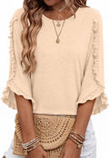 3/4 Length Sleeve Womens Tops Crewneck Ruffle Sleeve Shirts Dressy Casual Blouse Summer Fall Fashion Business Outfit