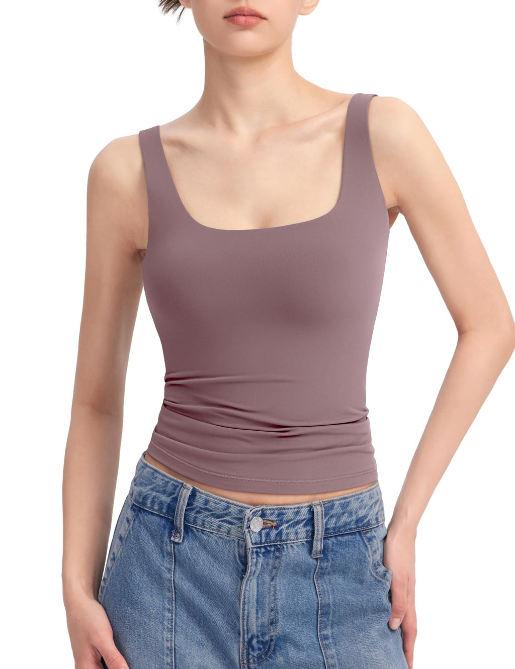 PUMIEY Women's Square Neck Tank Top Sleeveless Double Lined Basic Tops Sharp Collection