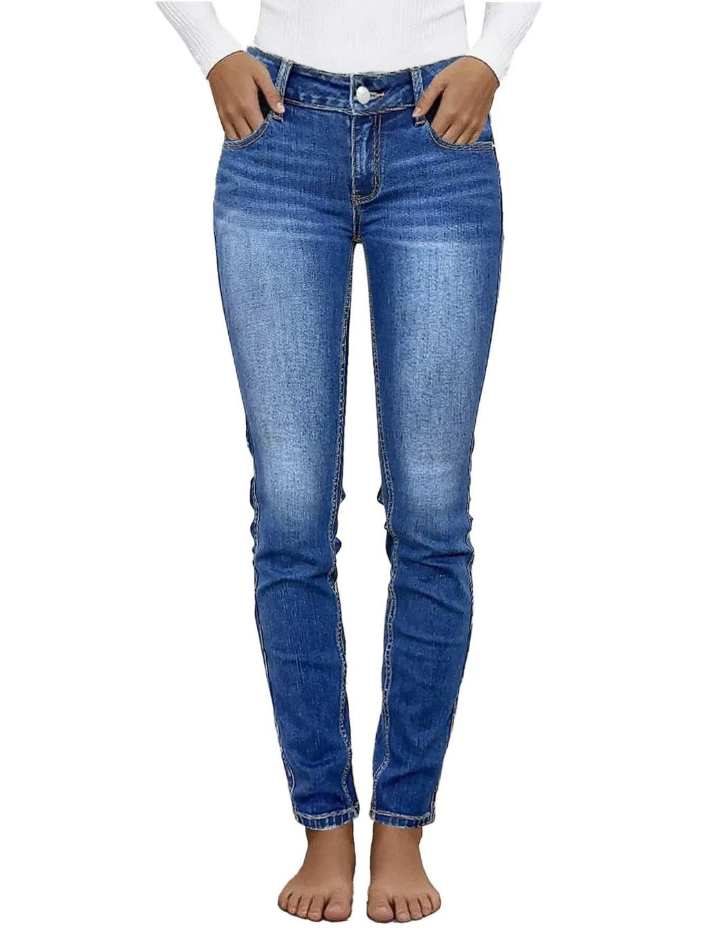 Flamingals Mid Waist Women's Skinny Jeans Butt Lifting Slim Fit Casual Wash Stretchy Skinny Leg Denim Pants with Pocket