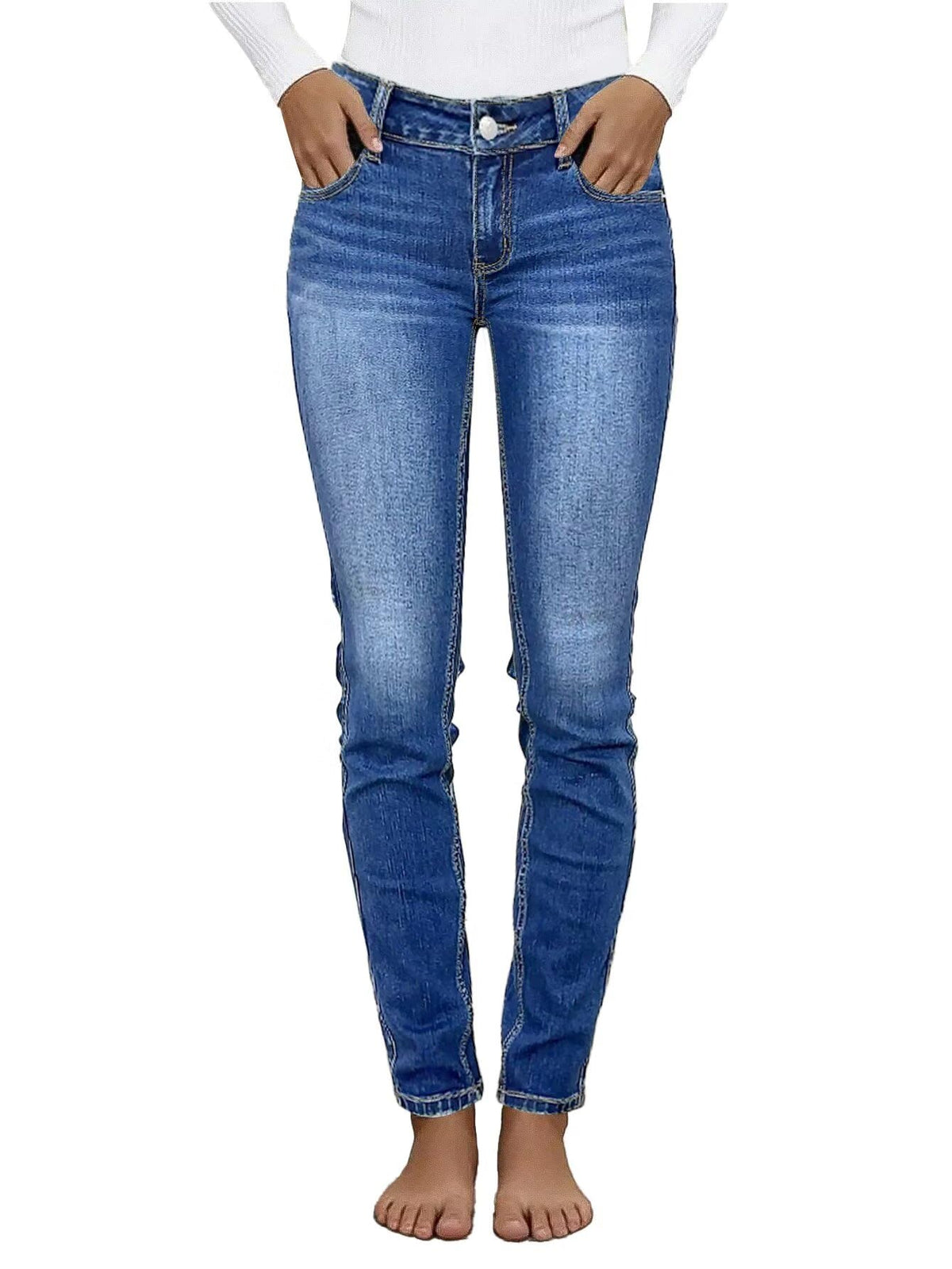 Flamingals Mid Waist Women's Skinny Jeans Butt Lifting Slim Fit Casual Wash Stretchy Skinny Leg Denim Pants with Pocket