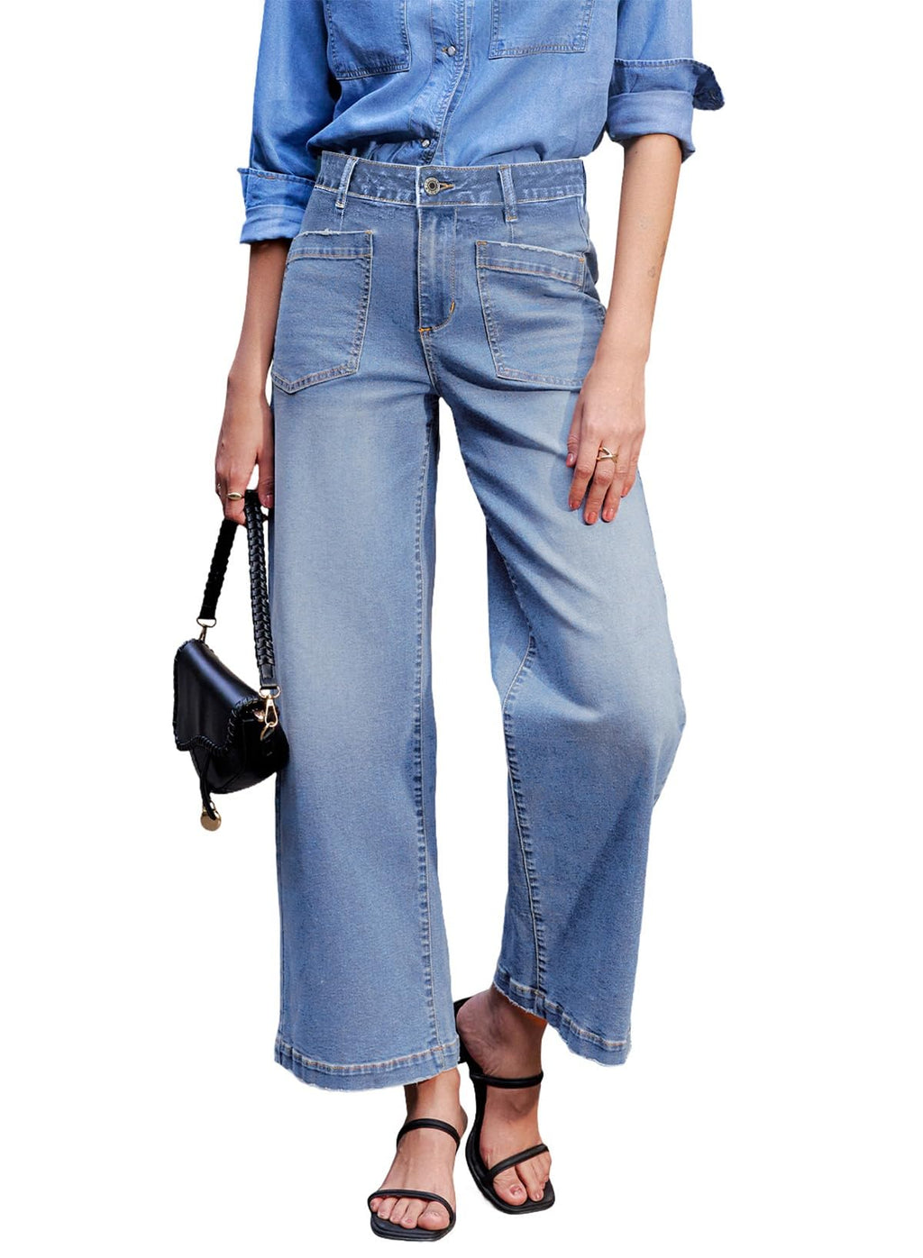 Sidefeel Wide Leg Jeans for Women High Waisted Stretchy Ankle Denim Pants