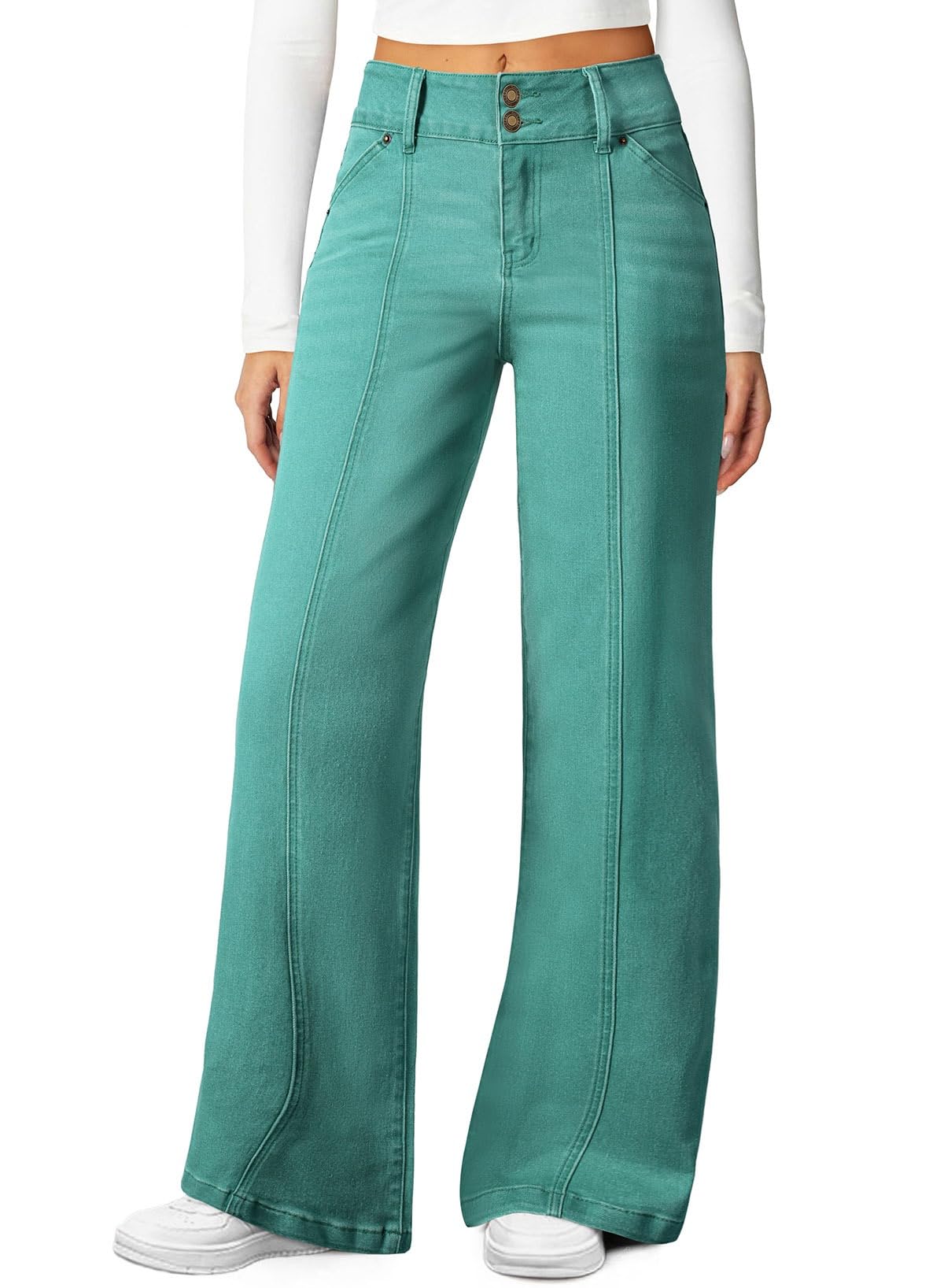 Sidefeel Women's High Waisted Wide Leg Stretchy Jeans