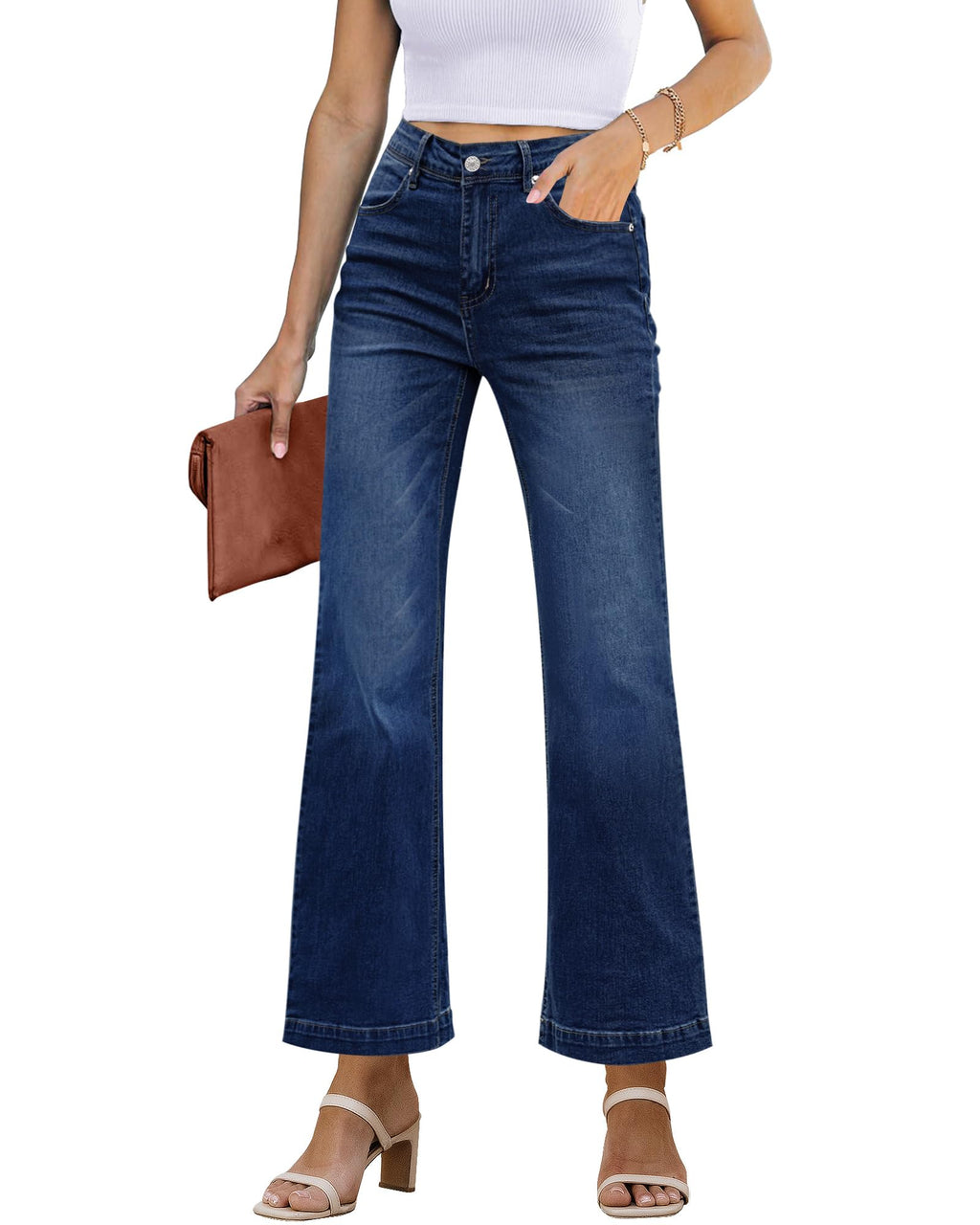 GRAPENT Flare Jeans for Women High Rise Wide Leg Baggy Stretchy Denim Pants
